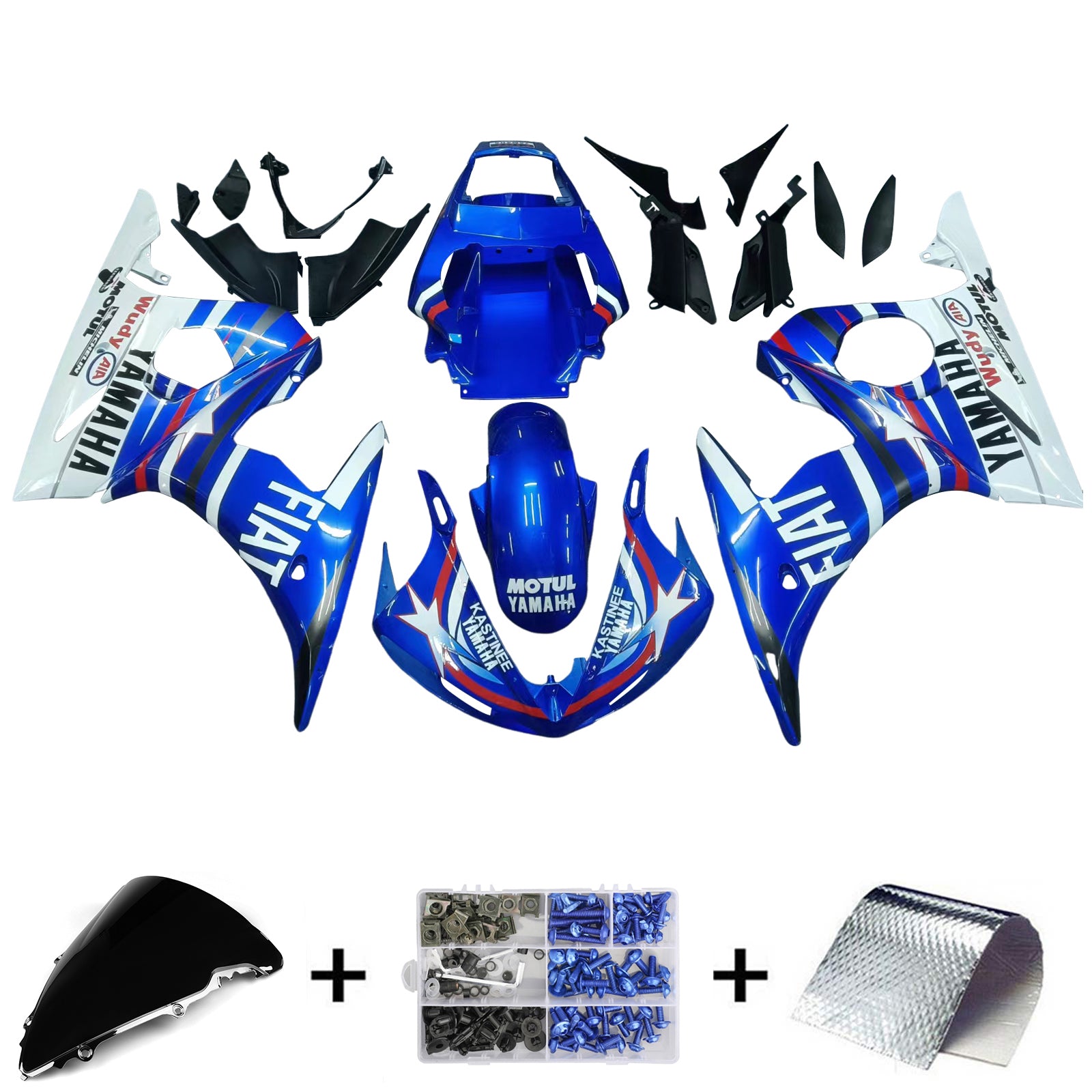 Amotopart 2005 Yamaha R6 Fairing Multi Blue Kit