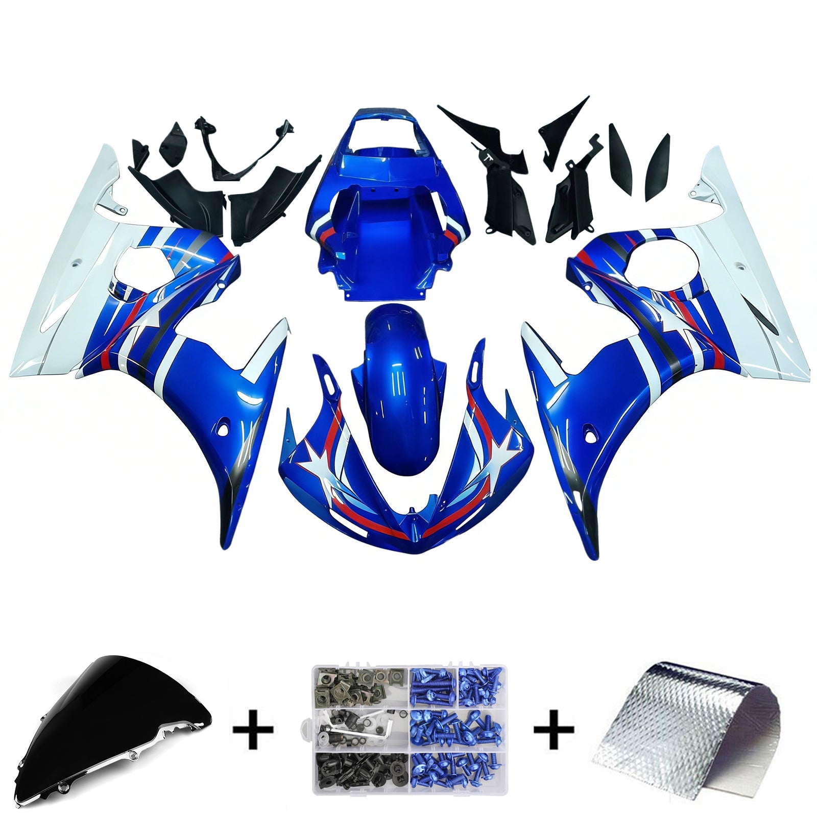 Amotopart 2005 Yamaha R6 Fairing Multi Blue Kit