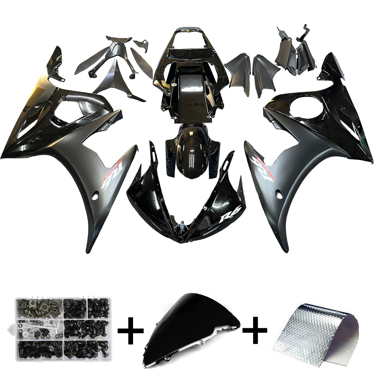 Amotopart Kit de carénage noir Yamaha YZF-R6 2003-2004 et YZF R6S 2006-2009