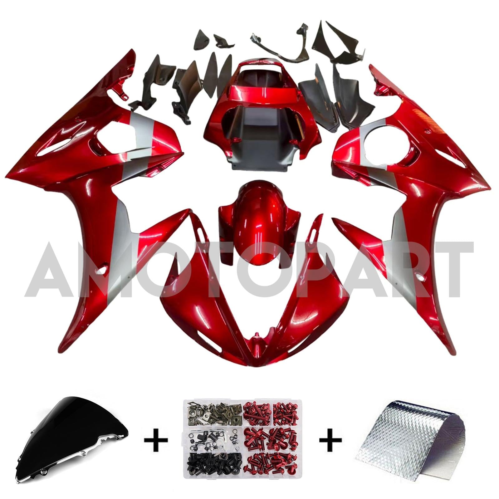 Amotopart 2005 Yamaha YZF-R6 Gloss Red&Black Fairing Kit