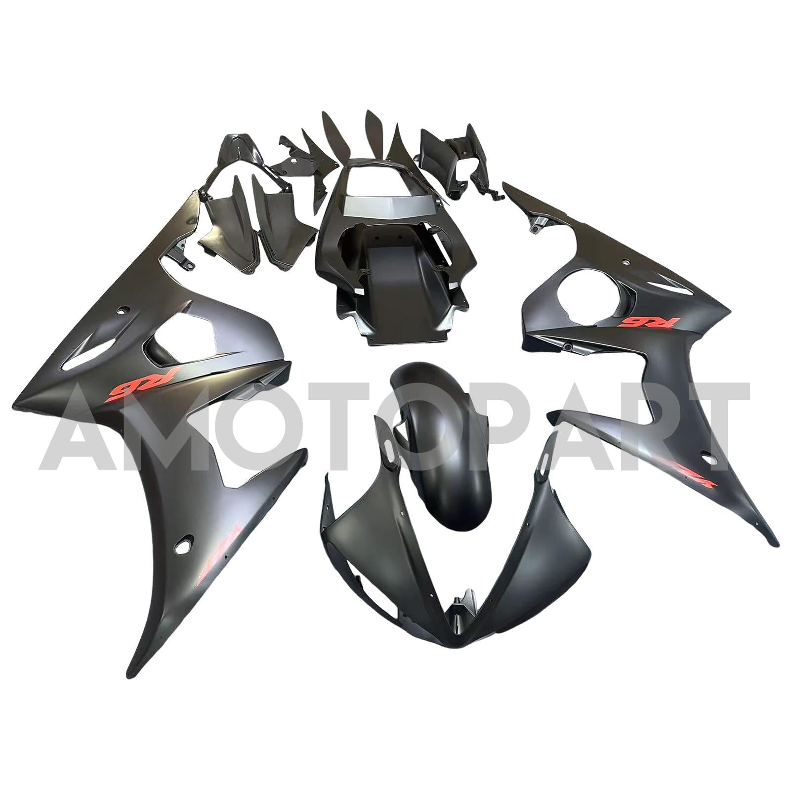 Amotopart 2005 Yamaha YZF-R6 Matte Black with Red Logo Fairing Kit