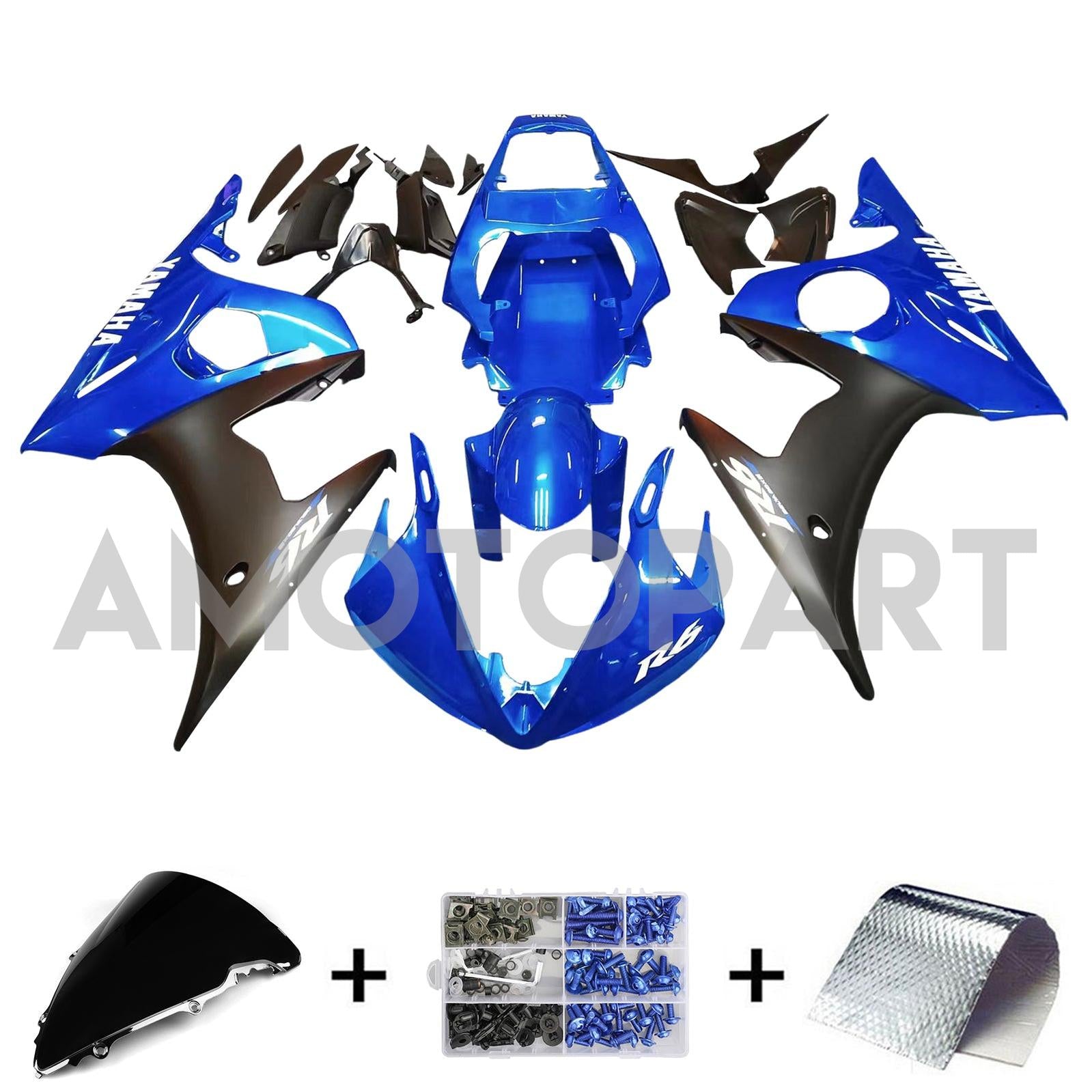 Amotopart Yamaha YZF 600 R6 2005 Blau&Schwarzes Verkleidungskit