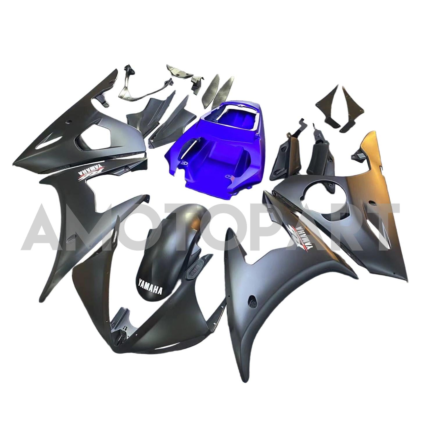 Amotopart Yamaha 2005 YZF 600 R6 Black Blue Fairing Kit