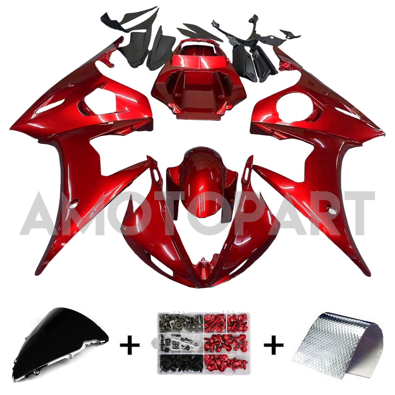 Amotopart Yamaha 2005 YZF 600 R6 Gloss Red Fearing Kit