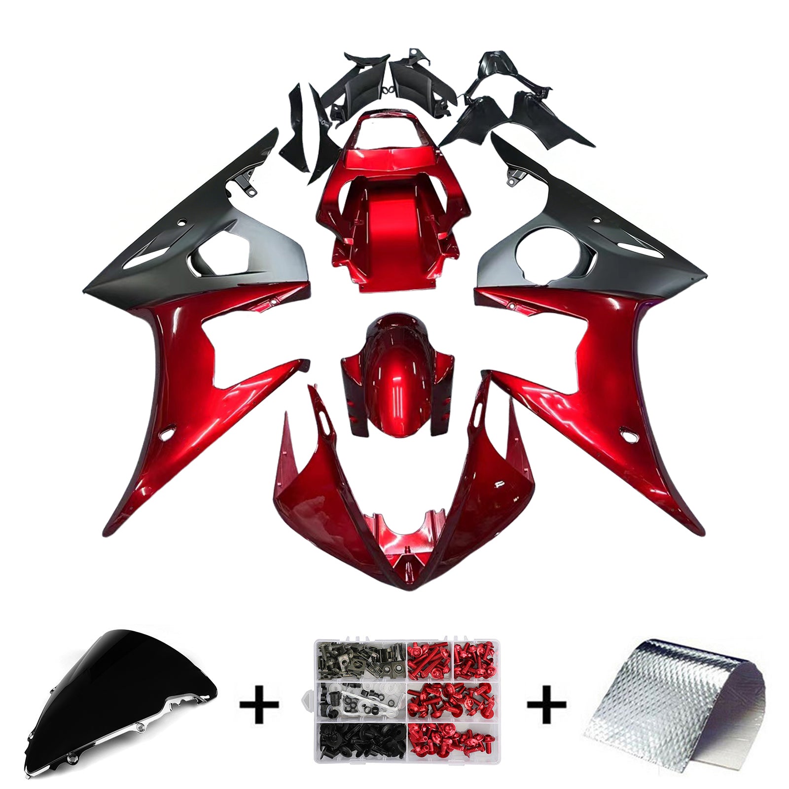 Amotopart Yamaha 2005 YZF 600 R6 Red Black Fairing Kit