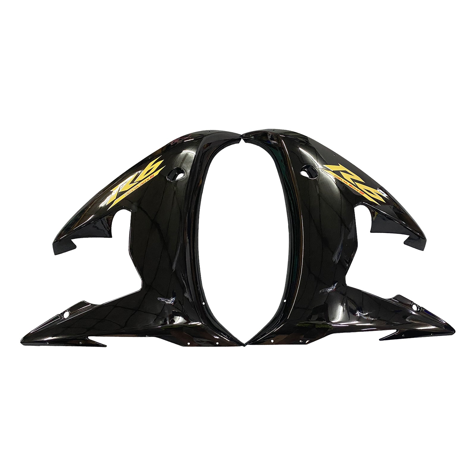 Amotopart Verkleidungsset für Yamaha YZF 600 R6 2005, Schwarz mit goldenem Logo