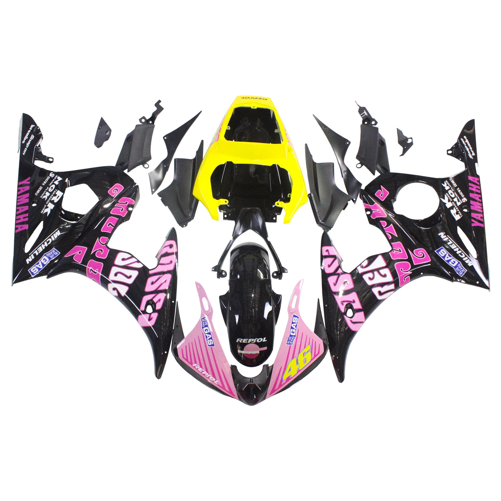 Amotopart Yamaha 2005 YZF 600 R6 Schwarz-Rosa Verkleidungsset