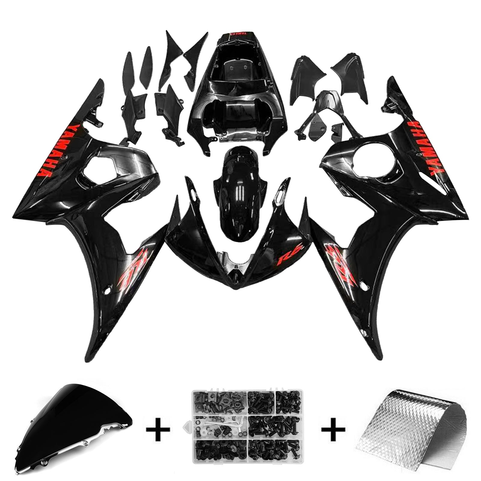 Amotopart Yamaha YZF 600 R6 2005 Black with Red Logo Fairing Kit