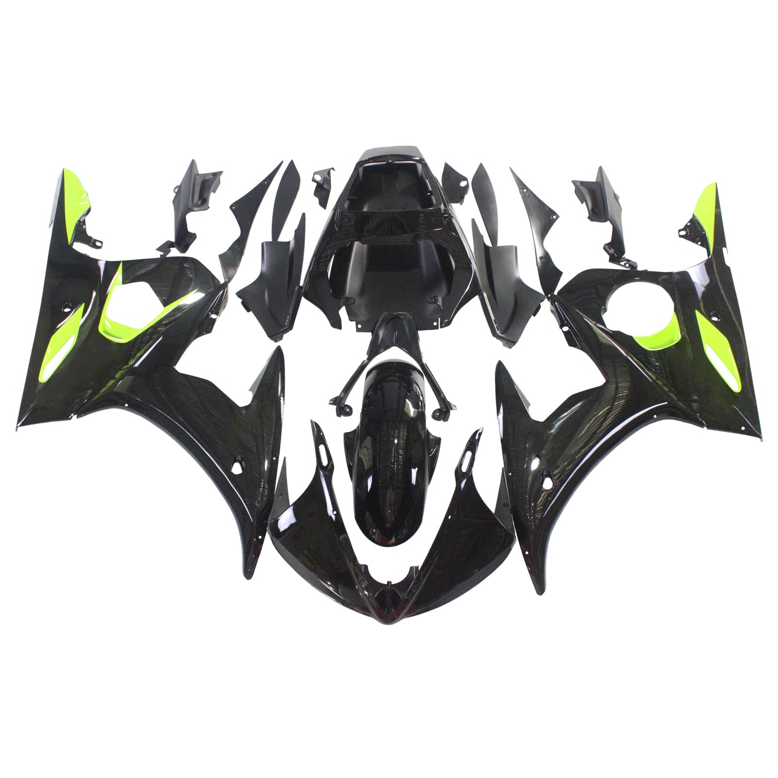 Amotopart Yamaha YZF 600 R6 2005 Black&Yellow Green Fairing Kit