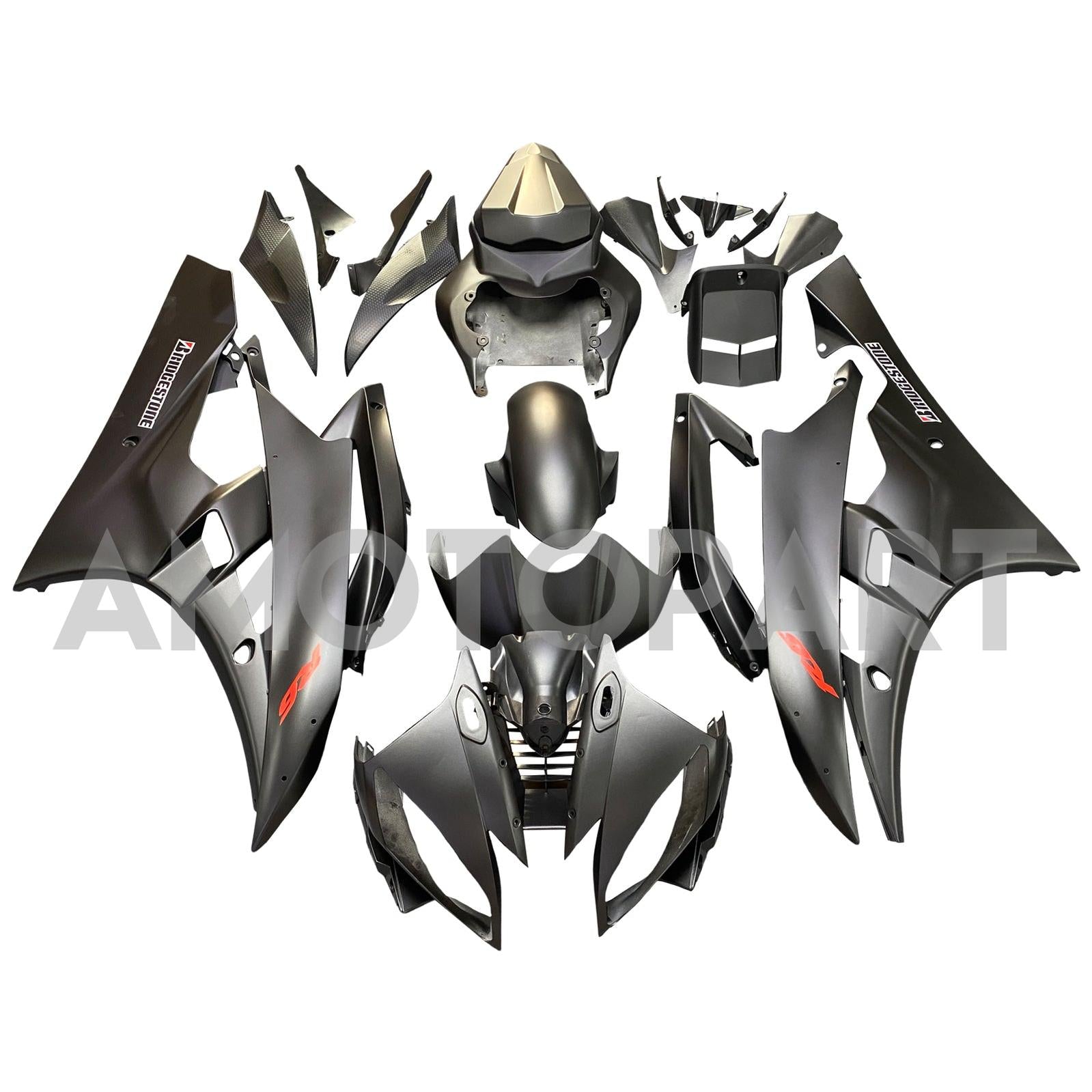 Amotopart-Verkleidungen Yamaha YZF-R6 2006-2007 Verkleidung Black Matte Bridgestone R6 Racing Abzugskit