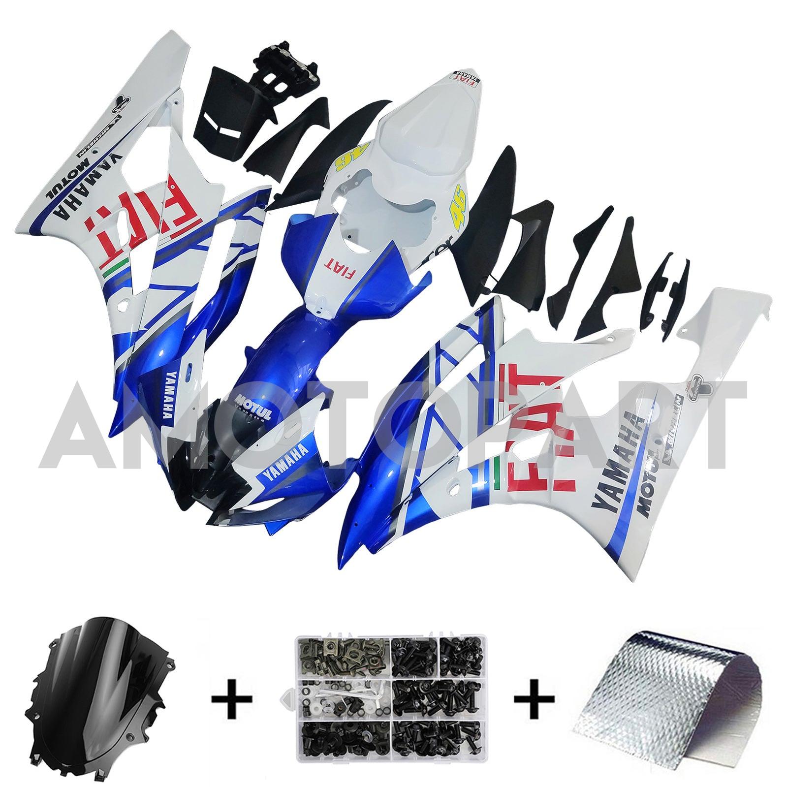 Amotopart 2006-2007 Yamaha YZF R6 White Blue Fairing Kit