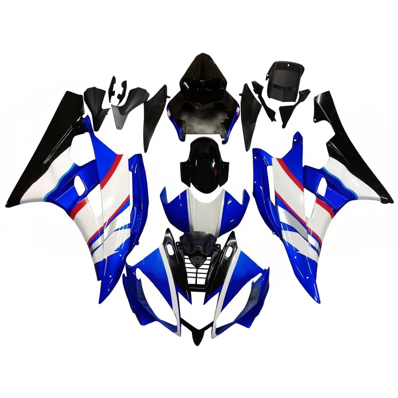 Amotopart Carénages Yamaha YZF-R6 2006-2007 Carénage Bleu Noir R6 Racing Kit de carénage