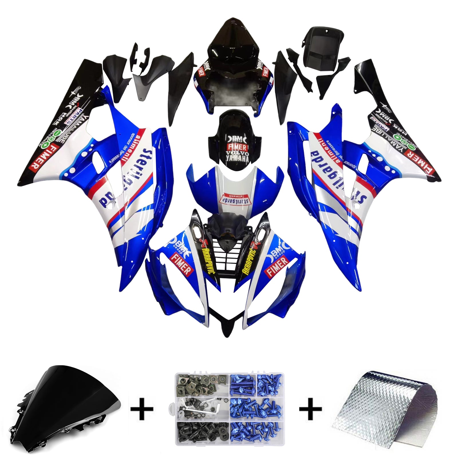 Amotopart フェアリング ヤマハ YZF-R6 2006-2007 フェアリング ブルー ブラック Sterilgard R6 レーシング フェアリングキット