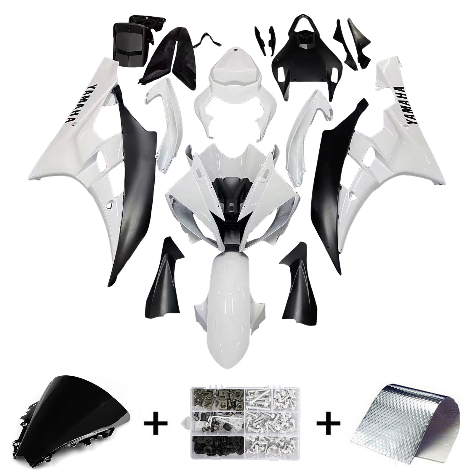 Amotopart Carénages Yamaha YZF-R6 2006-2007 Kit de carénage blanc noir