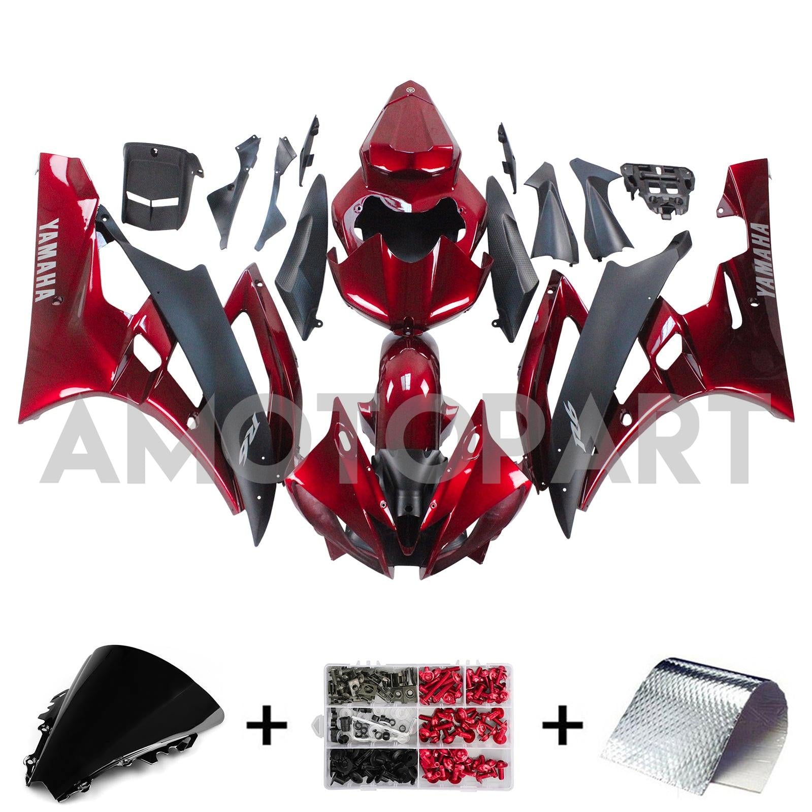 Amotopart Yamaha 2006-2007 YZF 600 R6 Red Black Fairing Kit