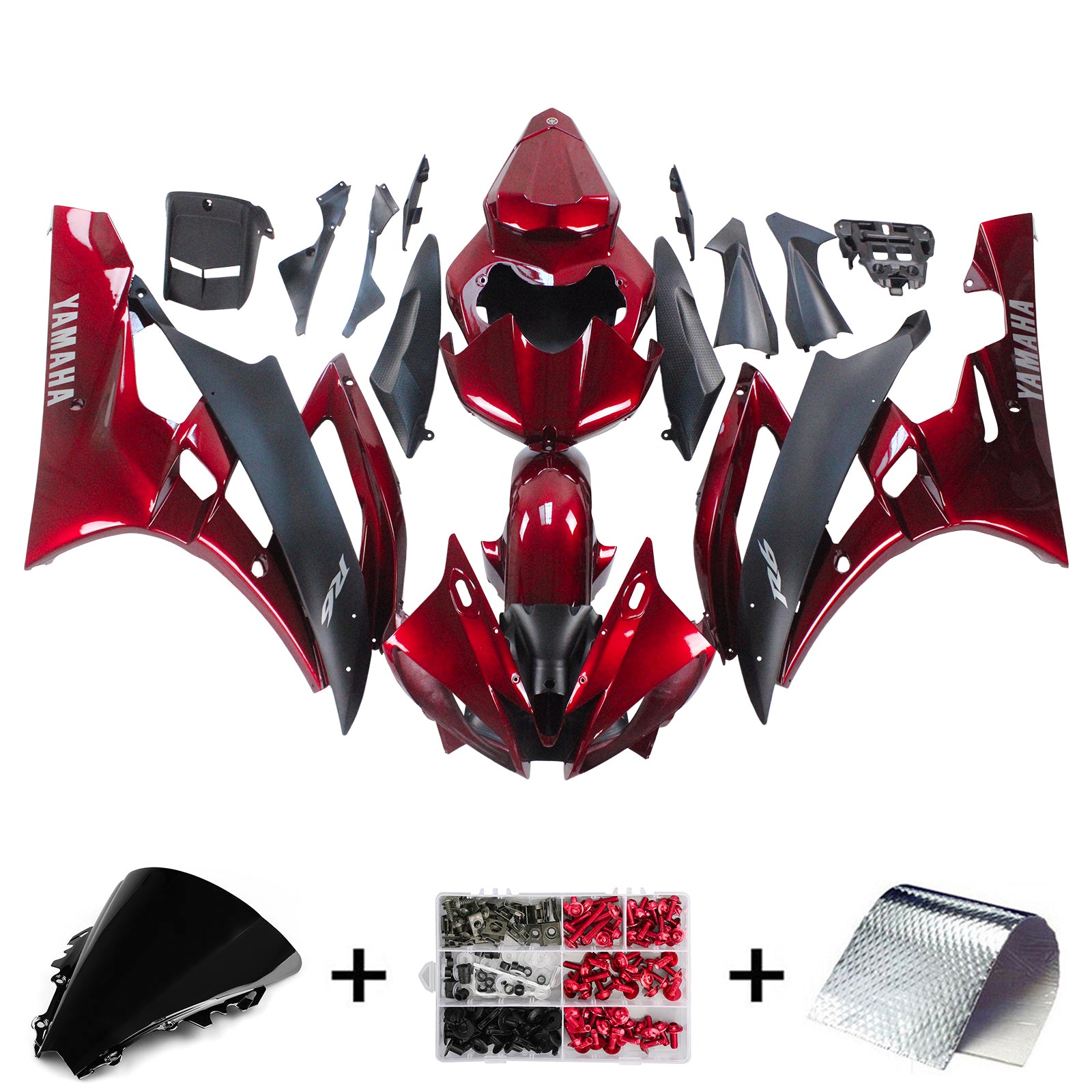 Kit de carénage Amotopart Yamaha 2006-2007 YZF 600 R6 rouge noir