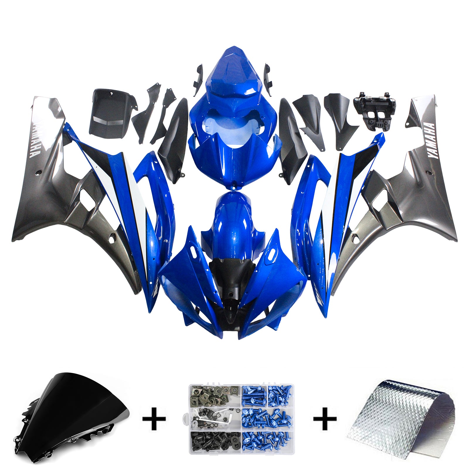 Amotopart Yamaha 2006-2007 YZF 600 R6 Blue Black Fairing Kit