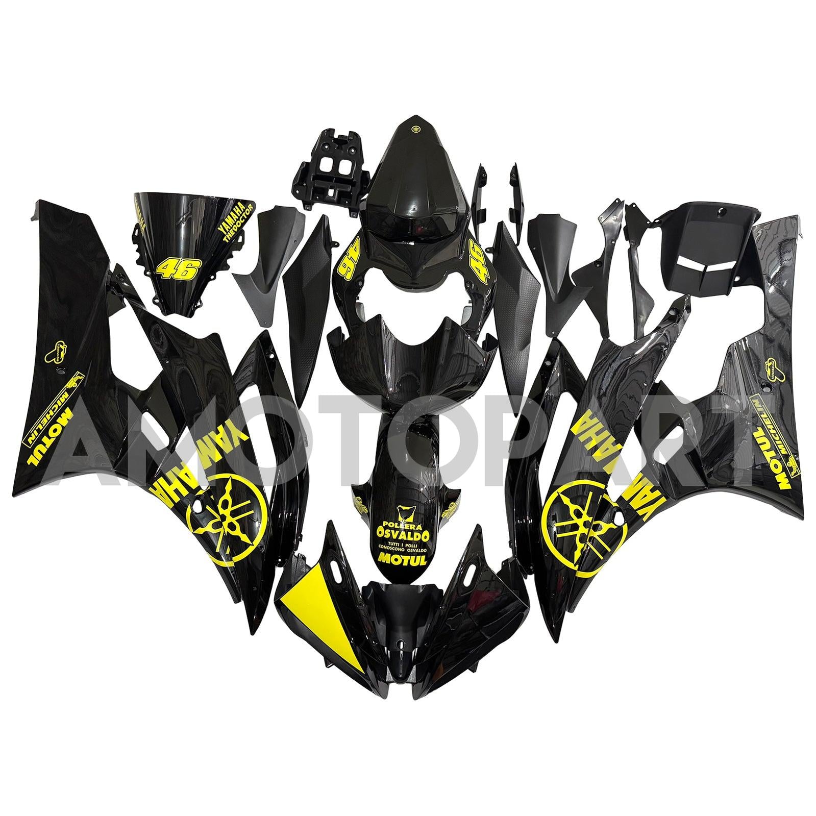 Amotopart Yamaha 2006-2007 YZF 600 R6 Black Yellow Fairing Kit