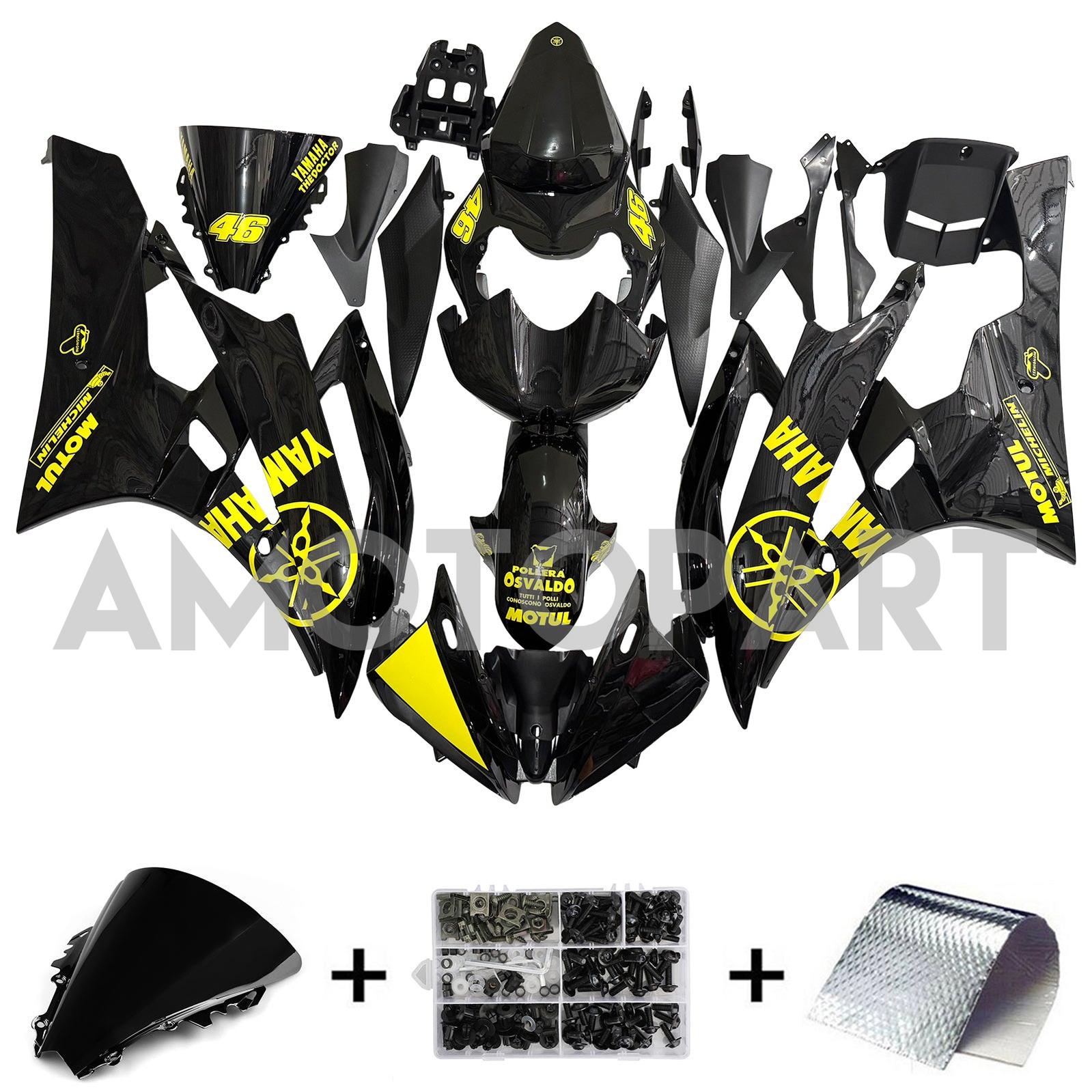 Amotopart Yamaha 2006-2007 YZF 600 R6 Black Yellow Fairing Kit