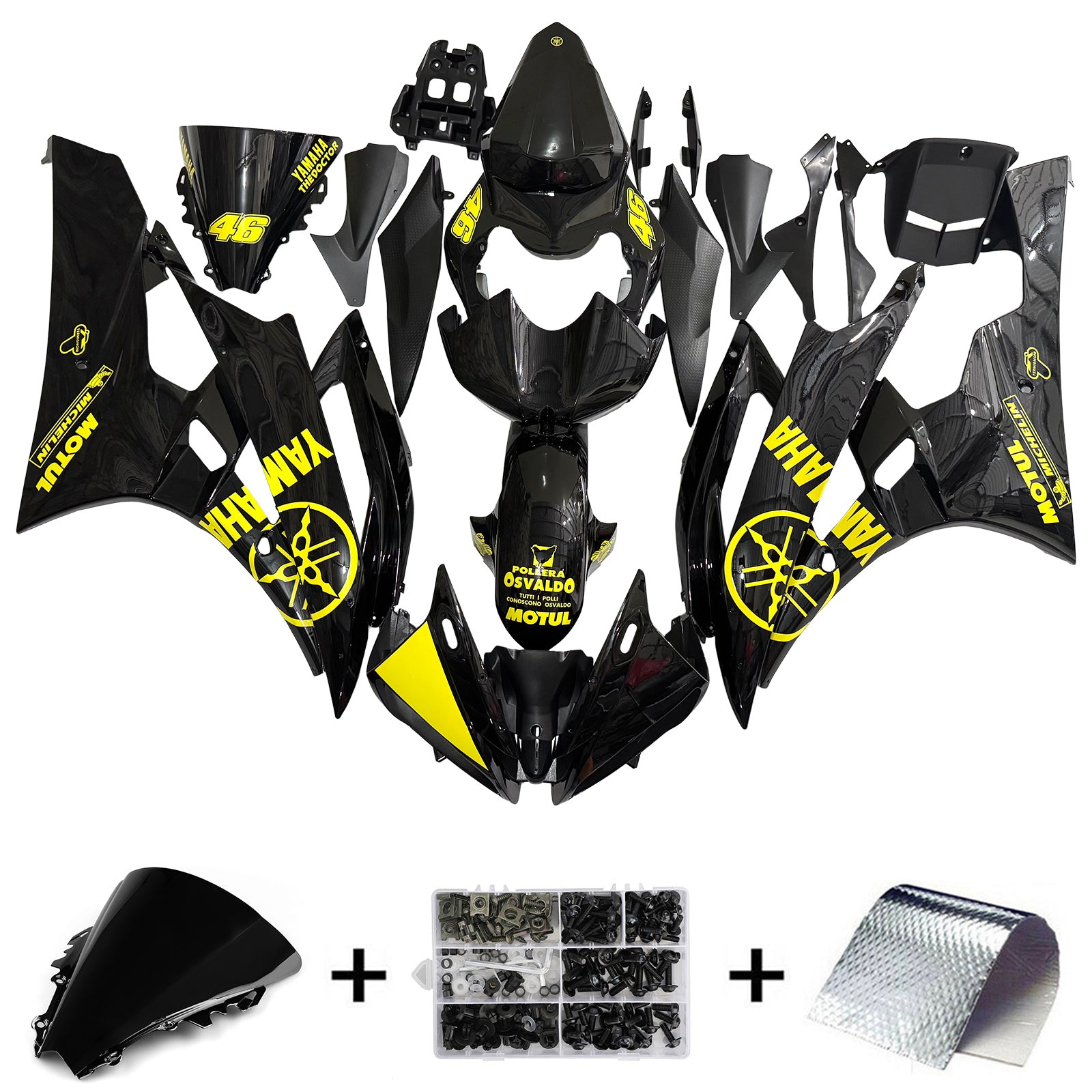 Amotopart Yamaha 2006-2007 YZF 600 R6 Schwarzer Gelbverkleidung Kit