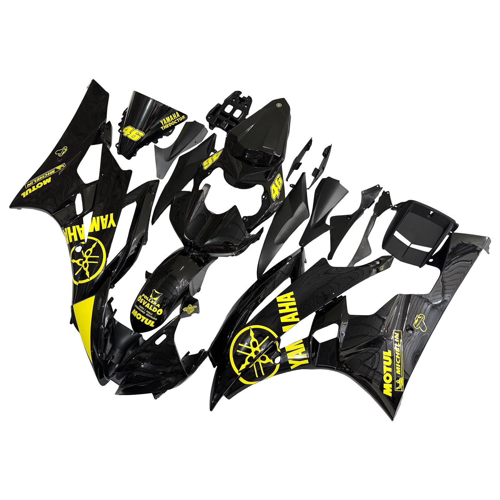 Amotopart Yamaha 2006-2007 YZF 600 R6 Schwarzer Gelbverkleidung Kit