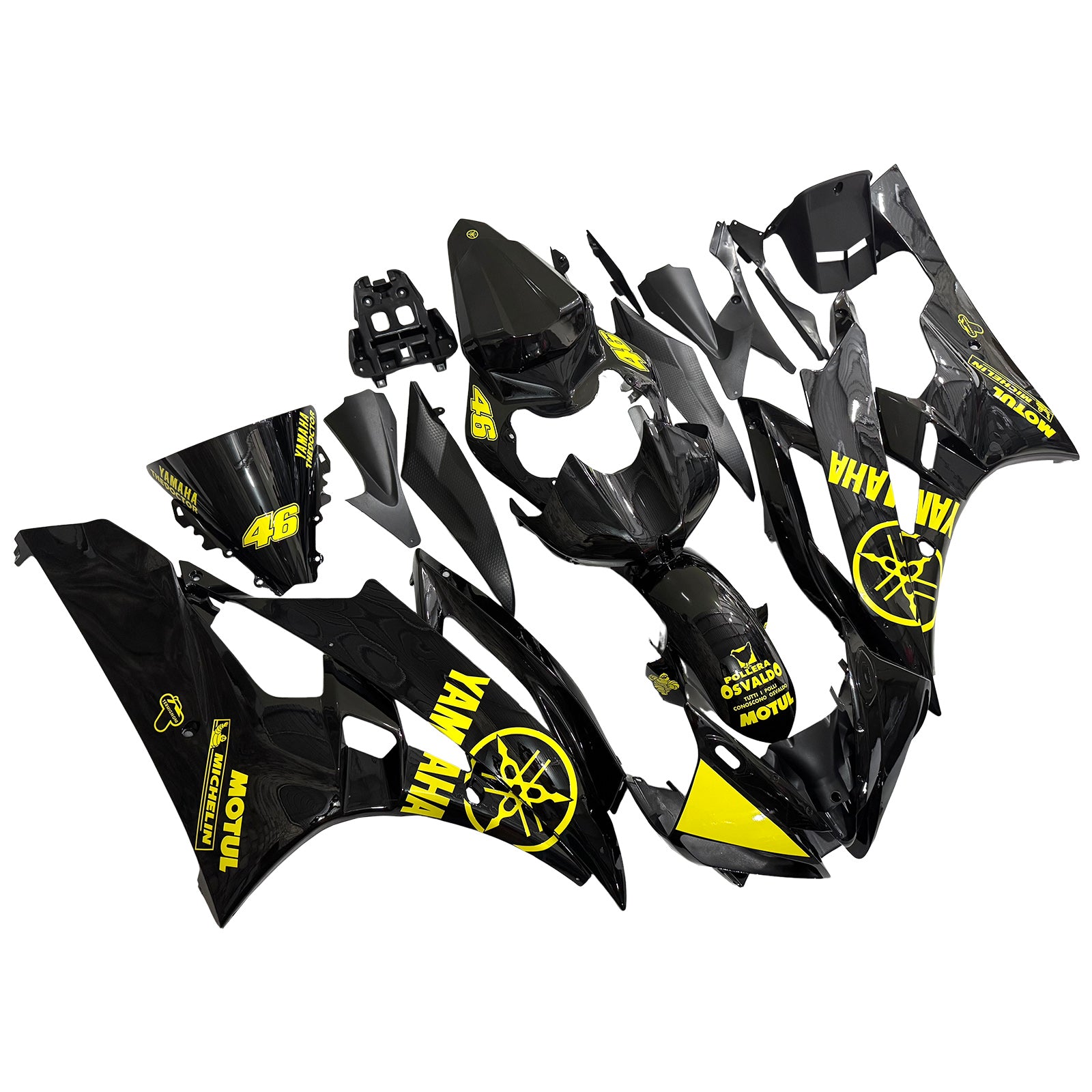 Amotopart Yamaha 2006-2007 YZF 600 R6 Schwarzer Gelbverkleidung Kit