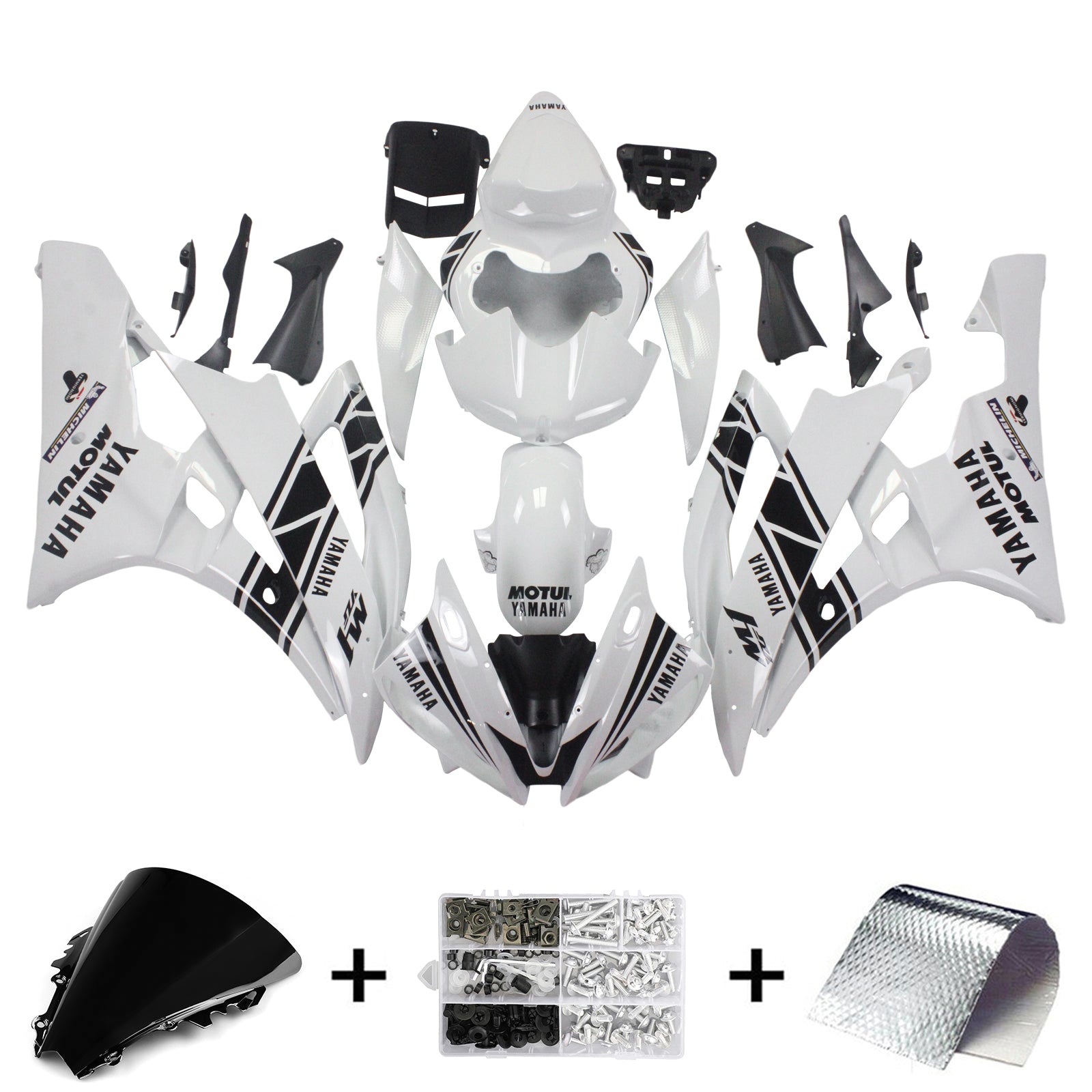 Kit de carénage Amotopart Yamaha 2006-2007 YZF 600 R6 blanc