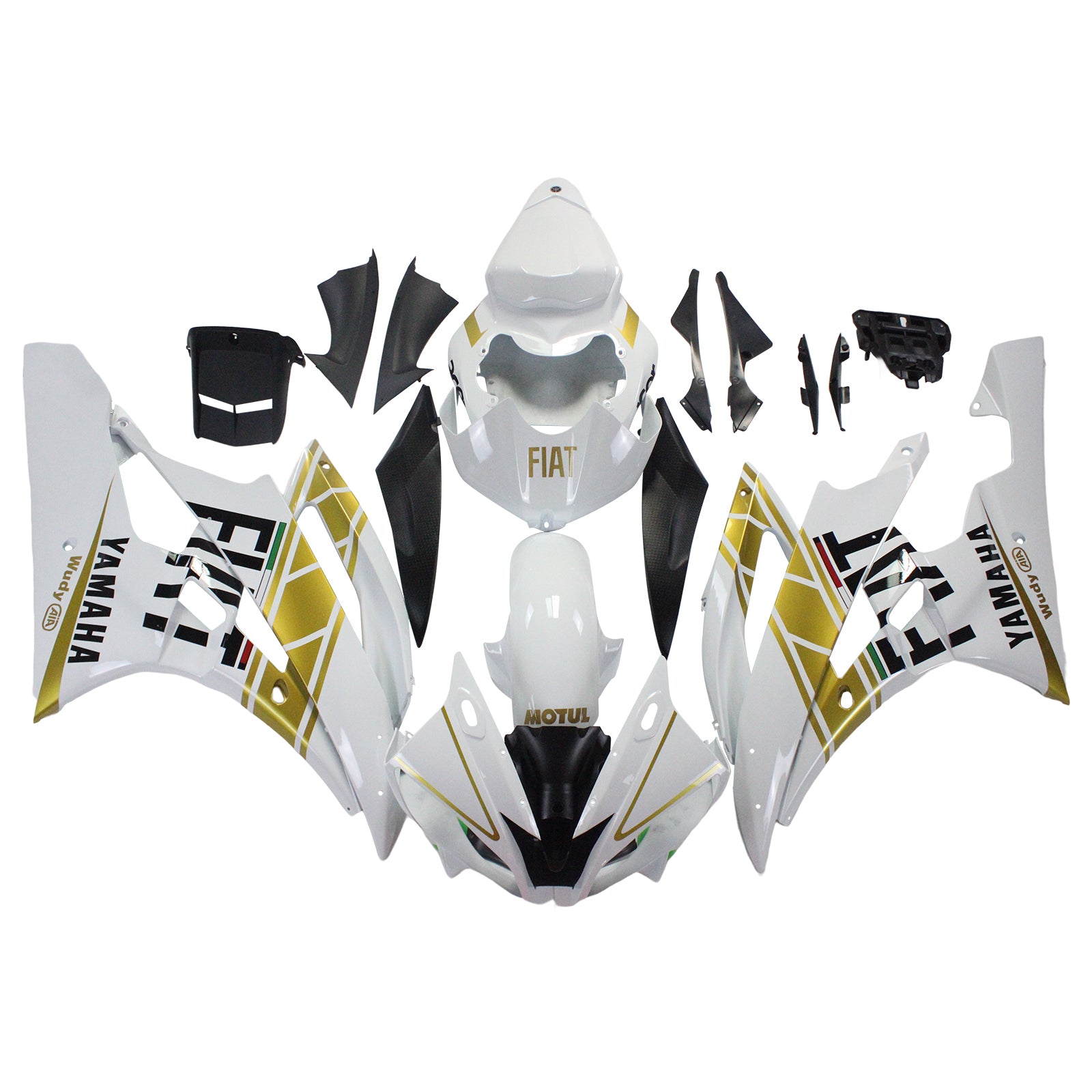 Amotopart Yamaha 2006–2007 YZF 600 R6 weiß-goldenes Verkleidungsset