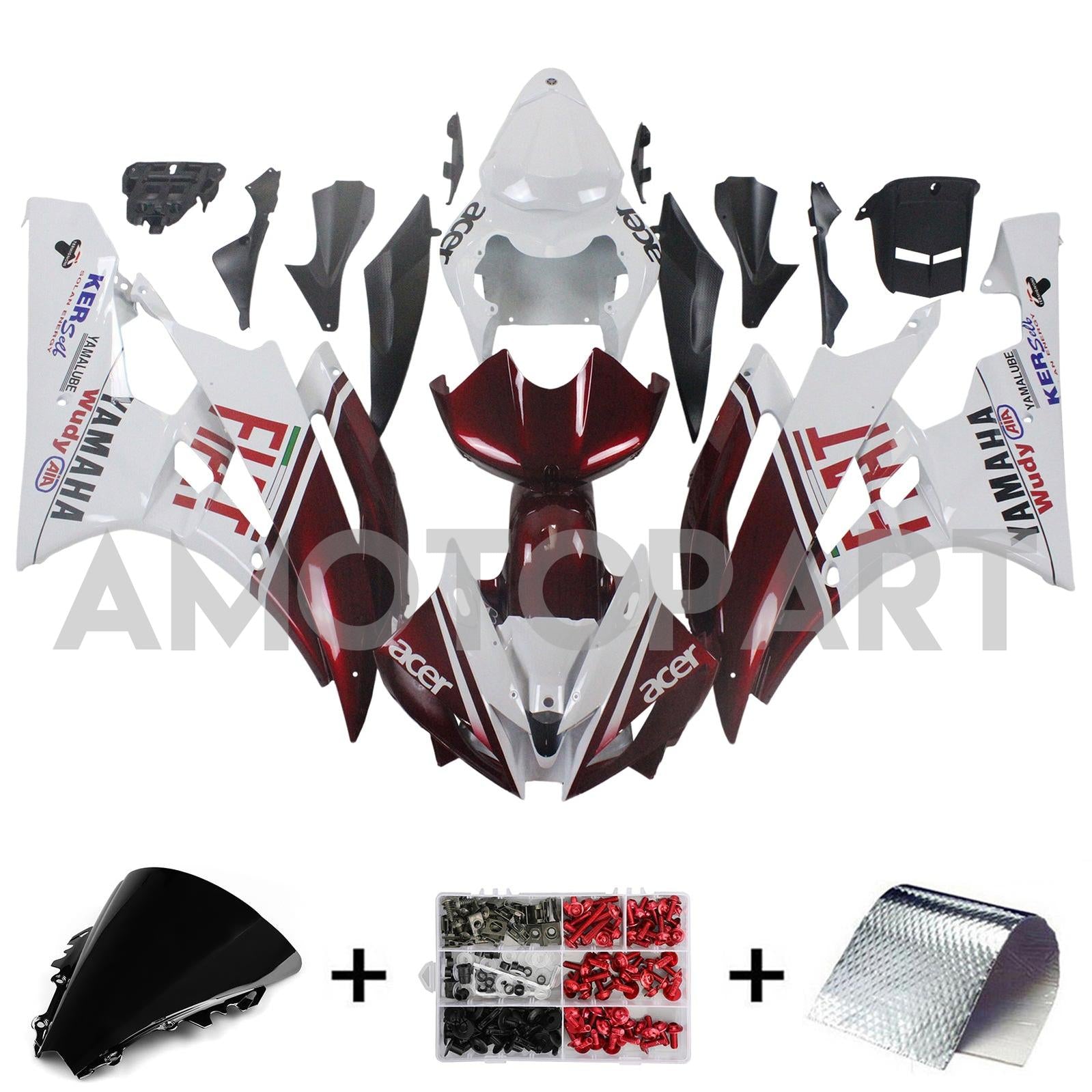 Amotopart 2006–2007 Yamaha YZF 600 R6 Rot&Weißes Verkleidungsset
