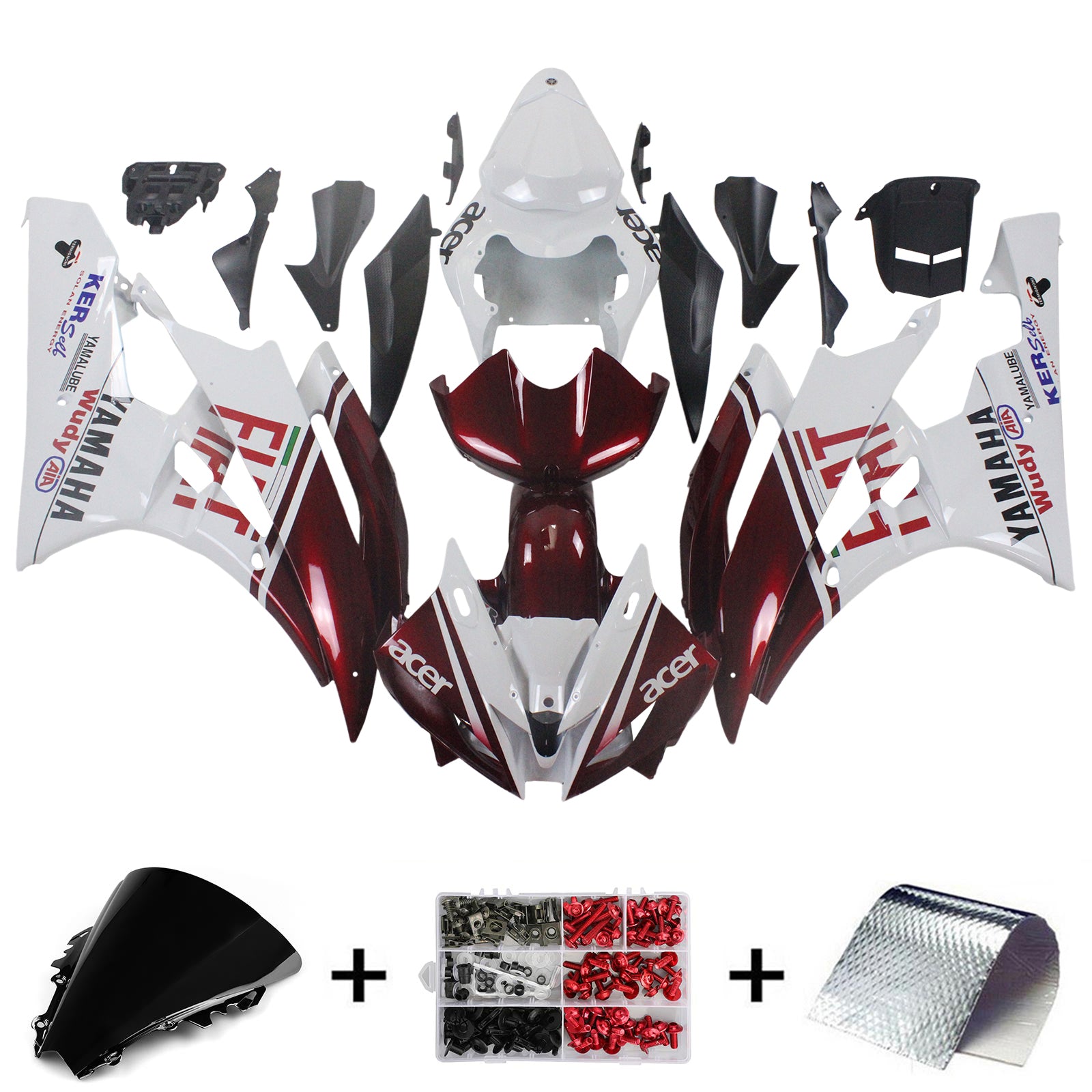 Amotopart 2006-2007 Yamaha YZF 600 R6 Kit de carénage rouge et blanc