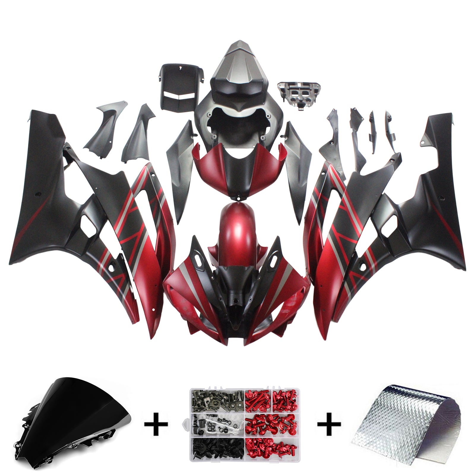 Amotopart 2006–2007 YZF 600 R6 Yamaha Rot-Schwarz-Verkleidungsset