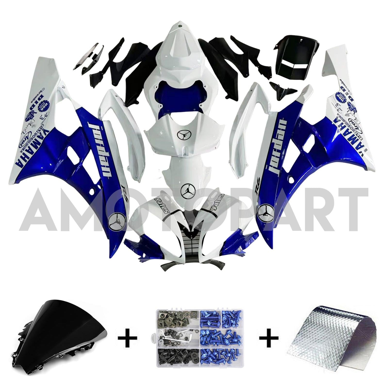 Amotopart Yamaha 2006-2007 YZF 600 R6 White Blue Fairing Kit