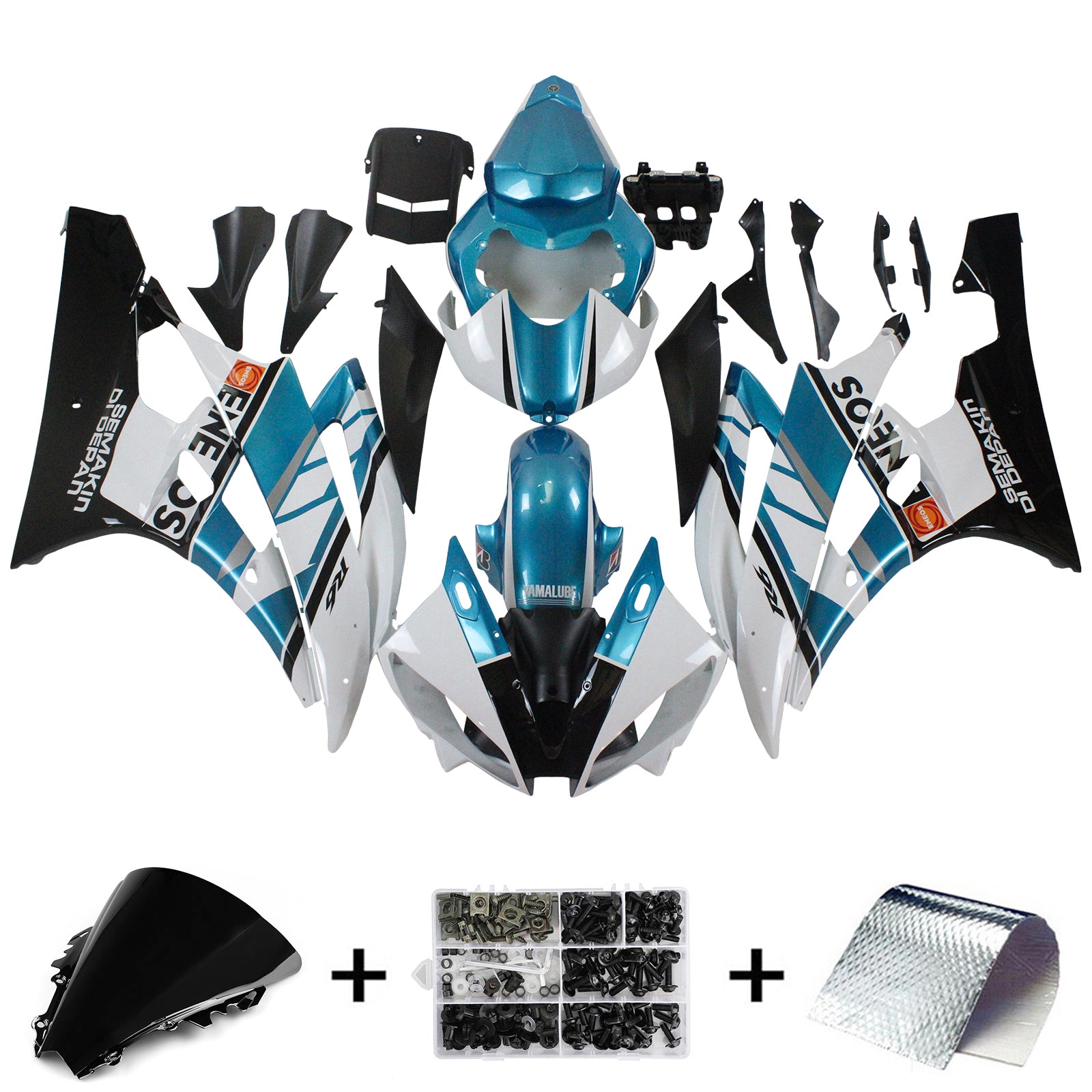 Amotopart 2006-2007 YZF 600 R6 Yamaha Kit de carénage bleu et blanc