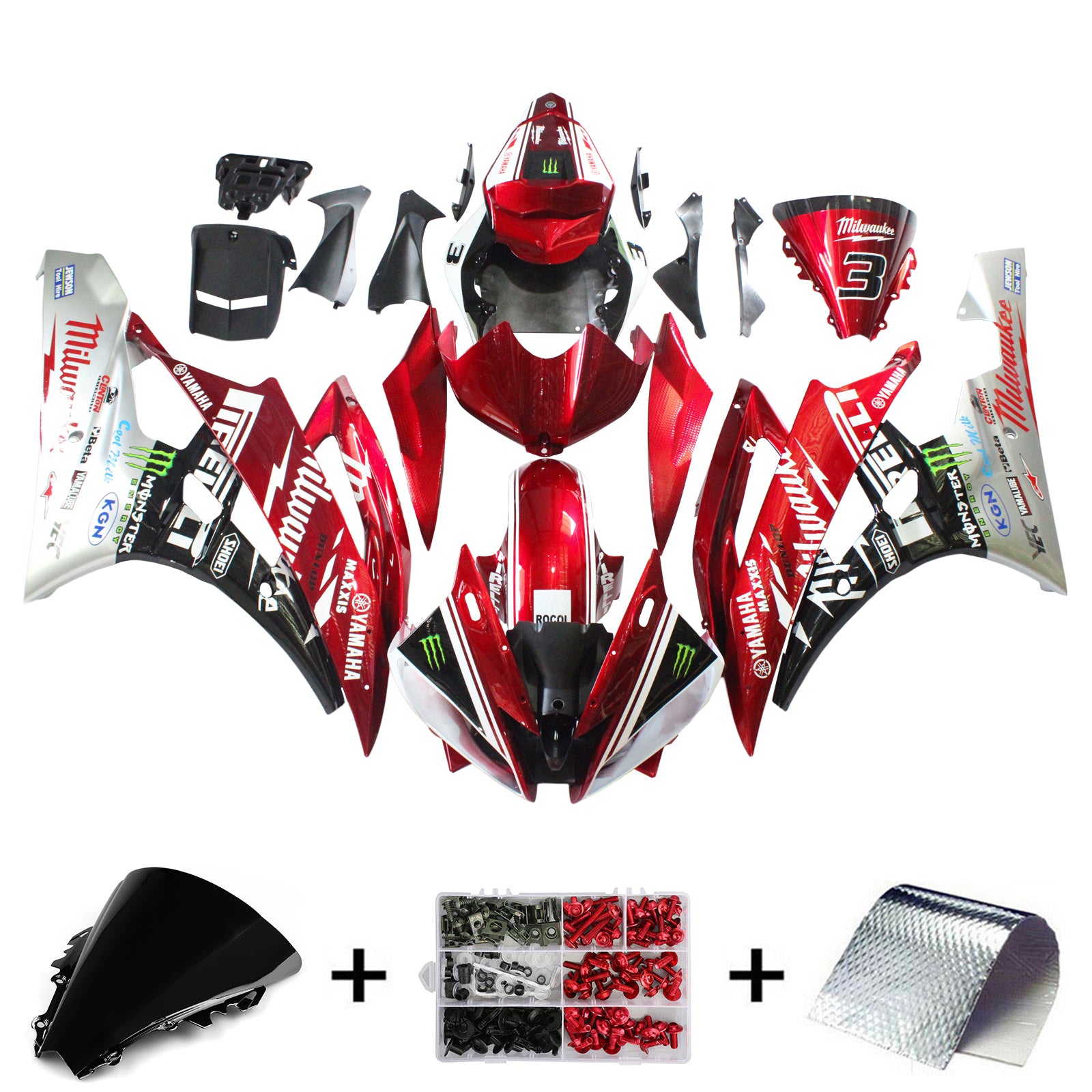 Kit de carenado de inyección, carrocería de plástico ABS apto para Yamaha YZF 600 R6 2006-2007