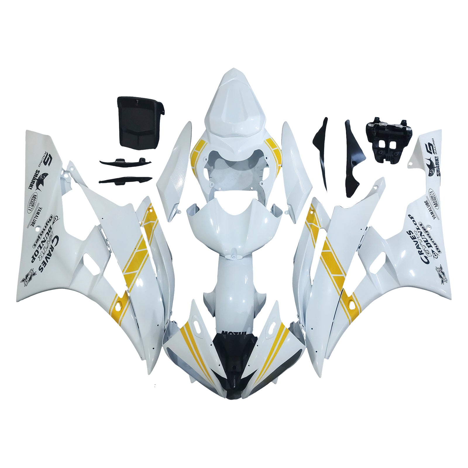 Amotopart Yamaha 2006-2007 YZF 600 R6 White Yellow Fairing Kit