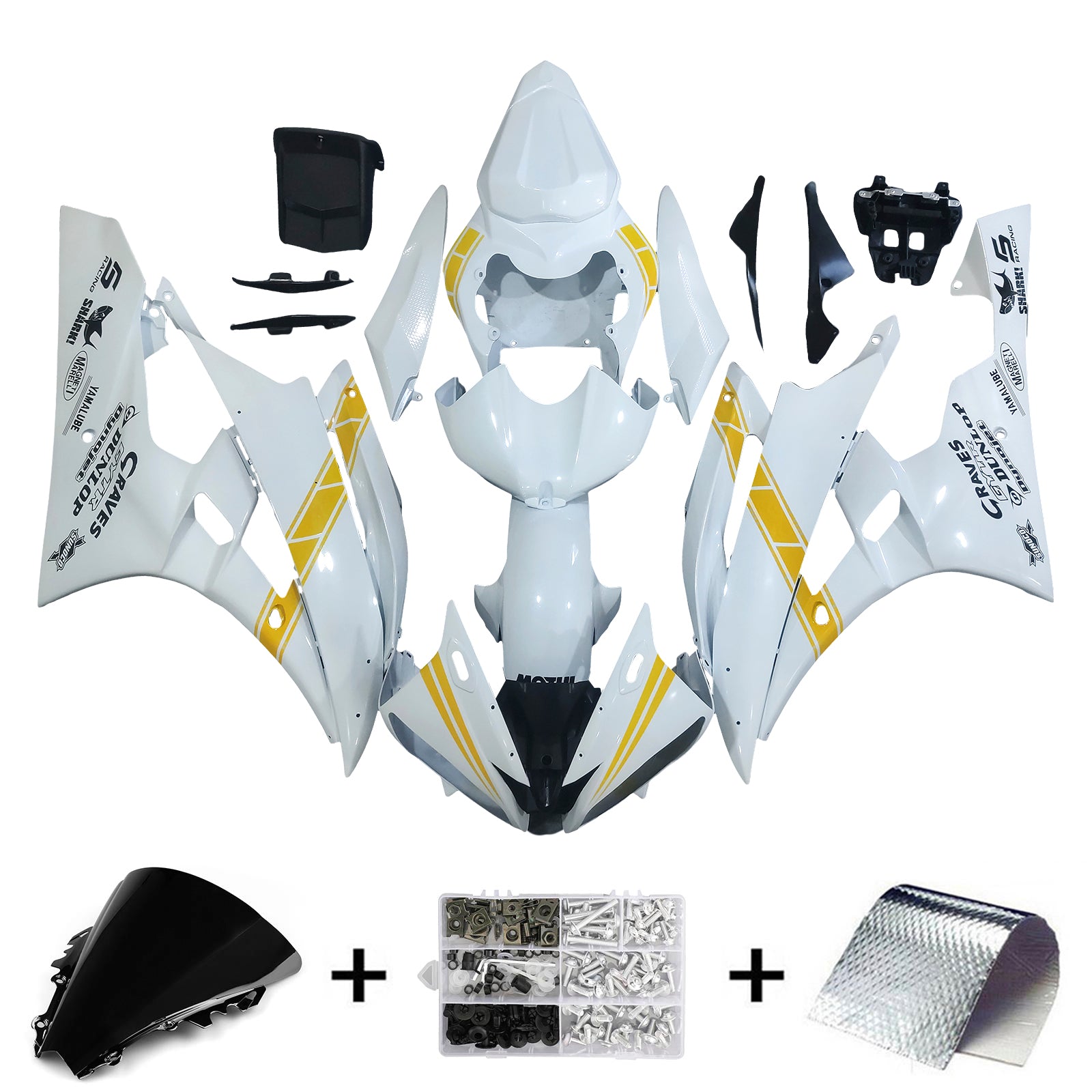 Amotopart Yamaha 2006-2007 YZF 600 R6 White Yellow Fairing Kit