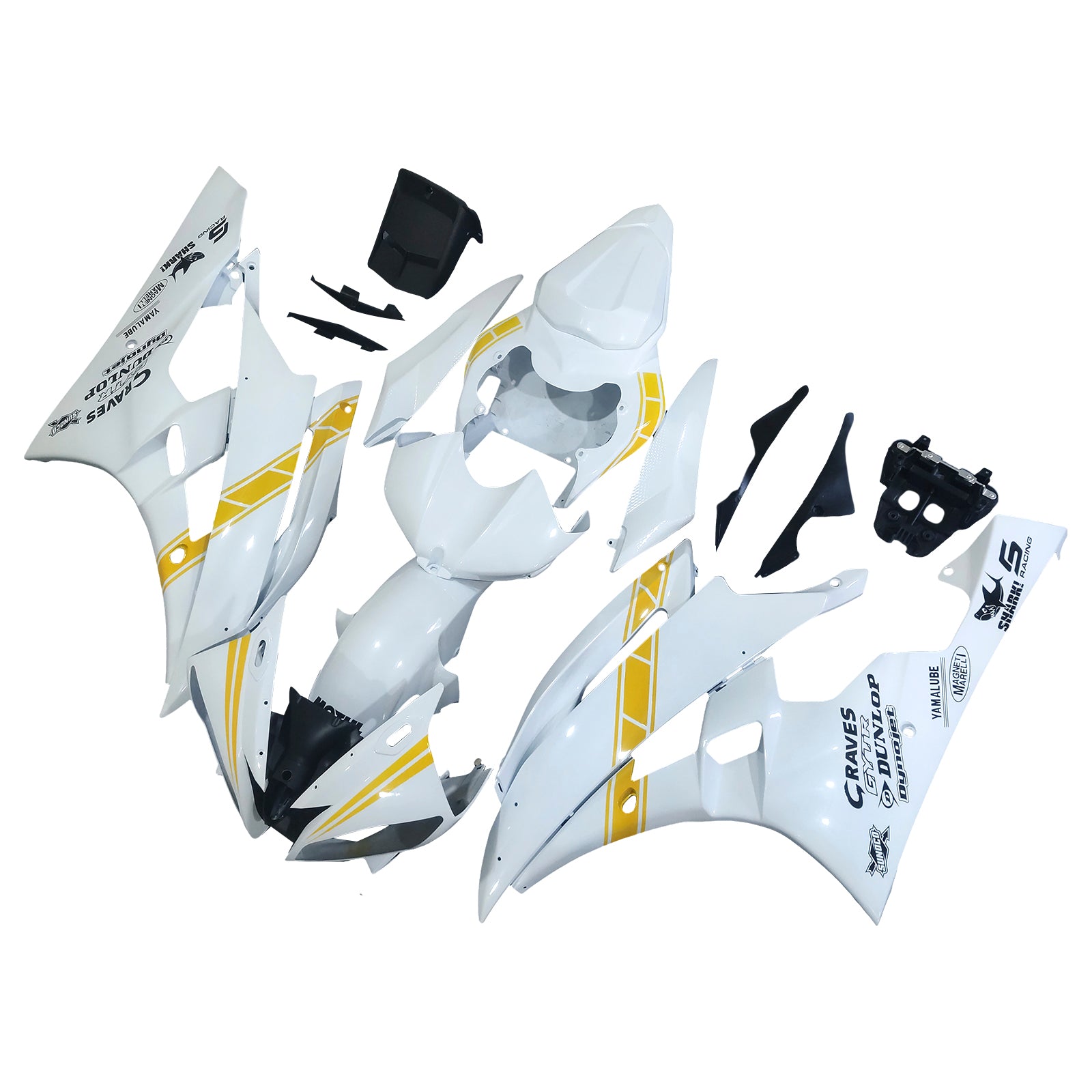 Amotopart Verkleidungsset für Yamaha 2006–2007 YZF 600 R6, weiß, gelb