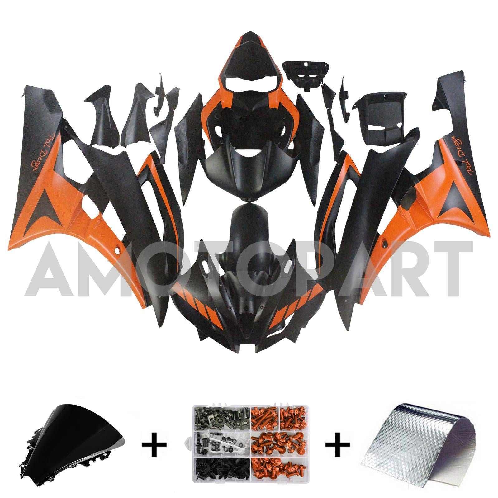 Amotopart ヤマハ YZF 600 R6 2006-2007 オレンジ&ブラック フェアリングキット