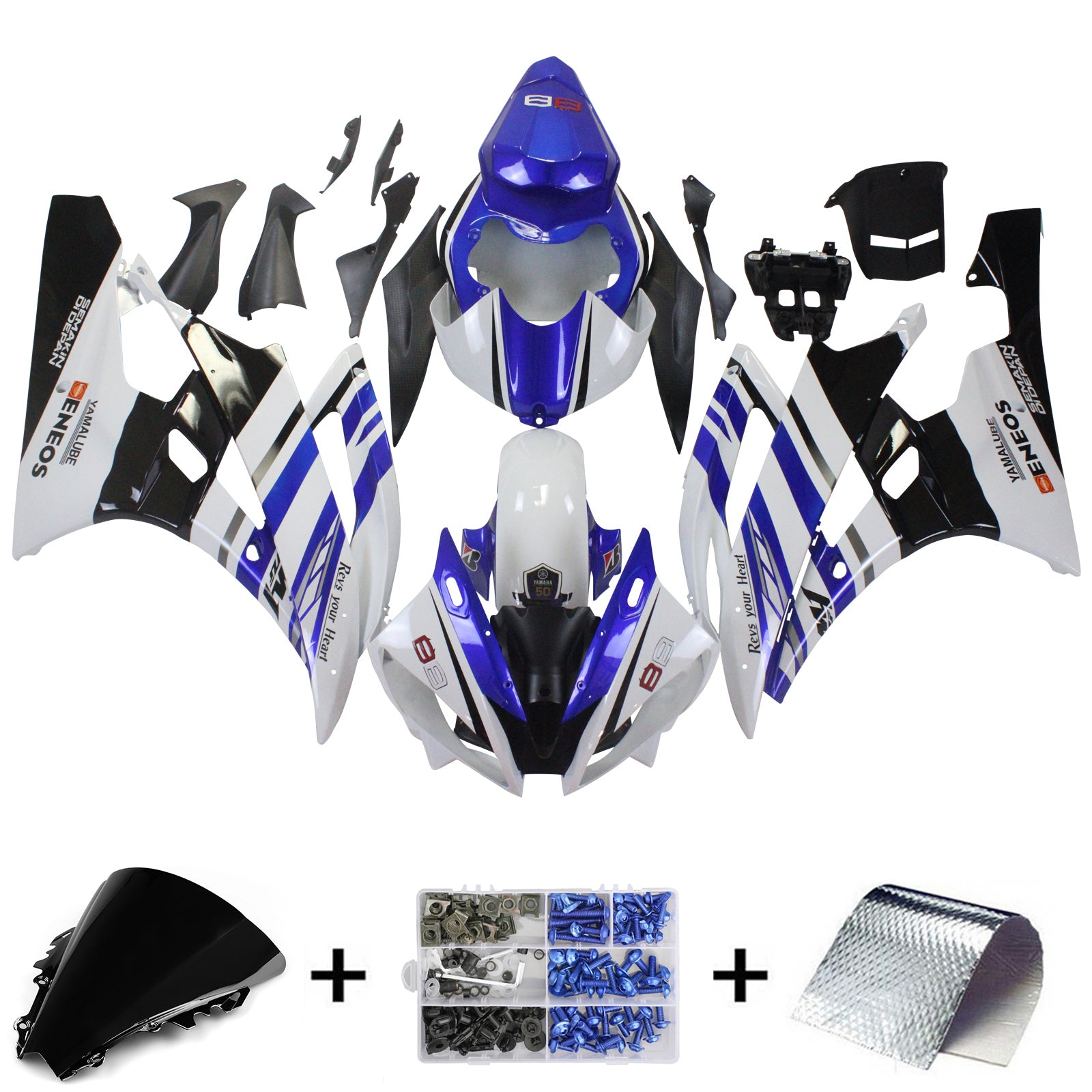 Amotopart ヤマハ YZF 600 R6 2006-2007 ブルー&ホワイト フェアリングキット