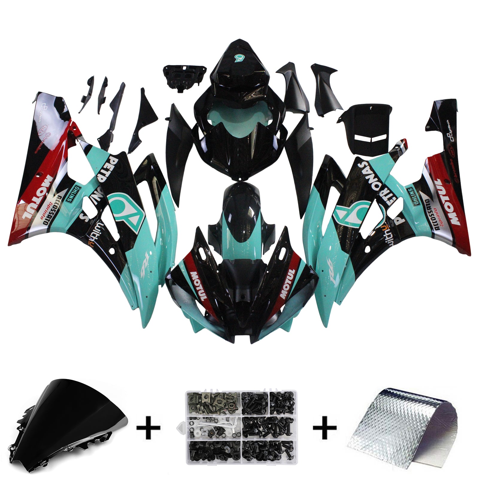 Amotopart Yamaha YZF 600 R6 2006-2007 Kit de carenado Patronus verde y negro