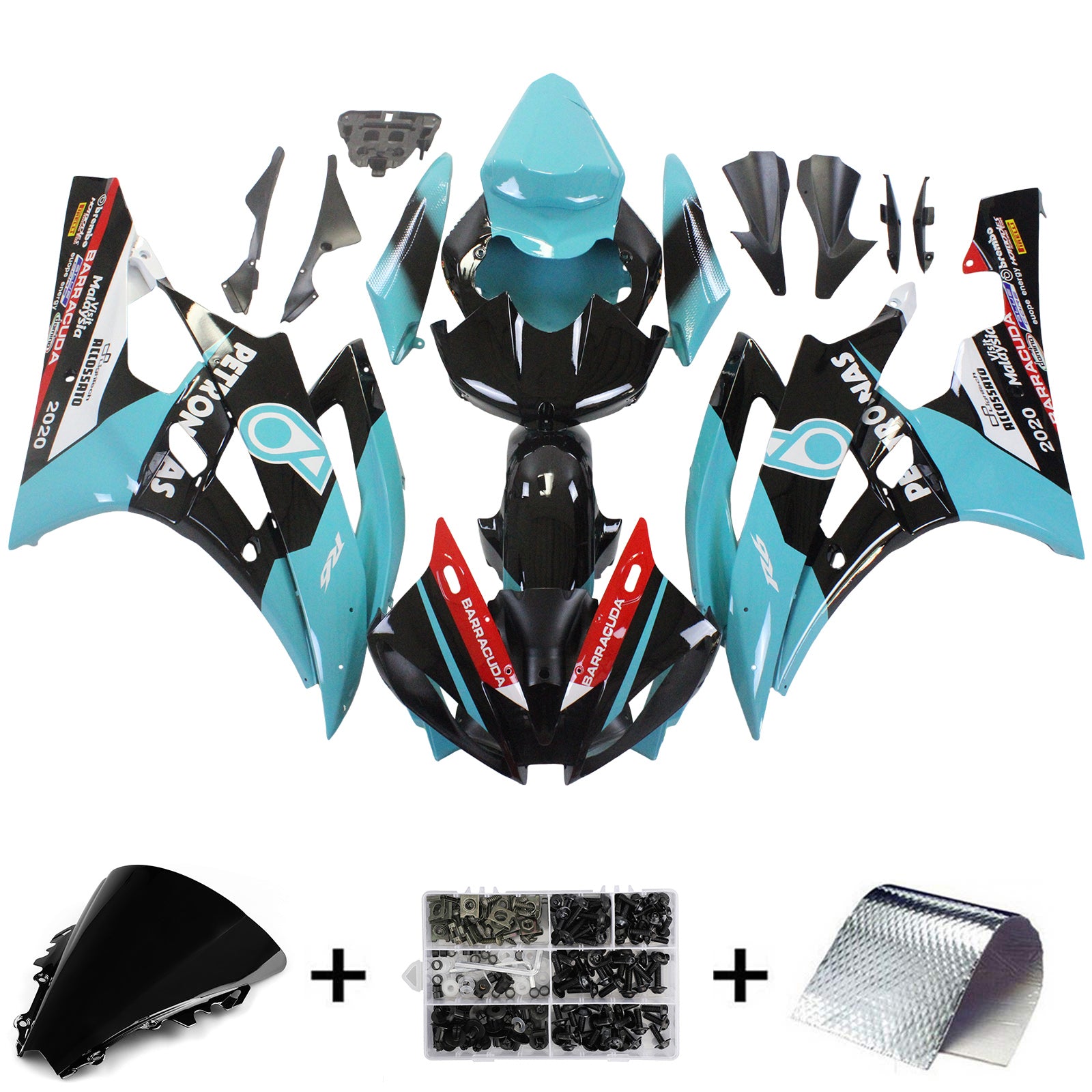 Amotopart Yamaha YZF 600 R6 2006-2007 Kit de carenado Patronus azul y negro