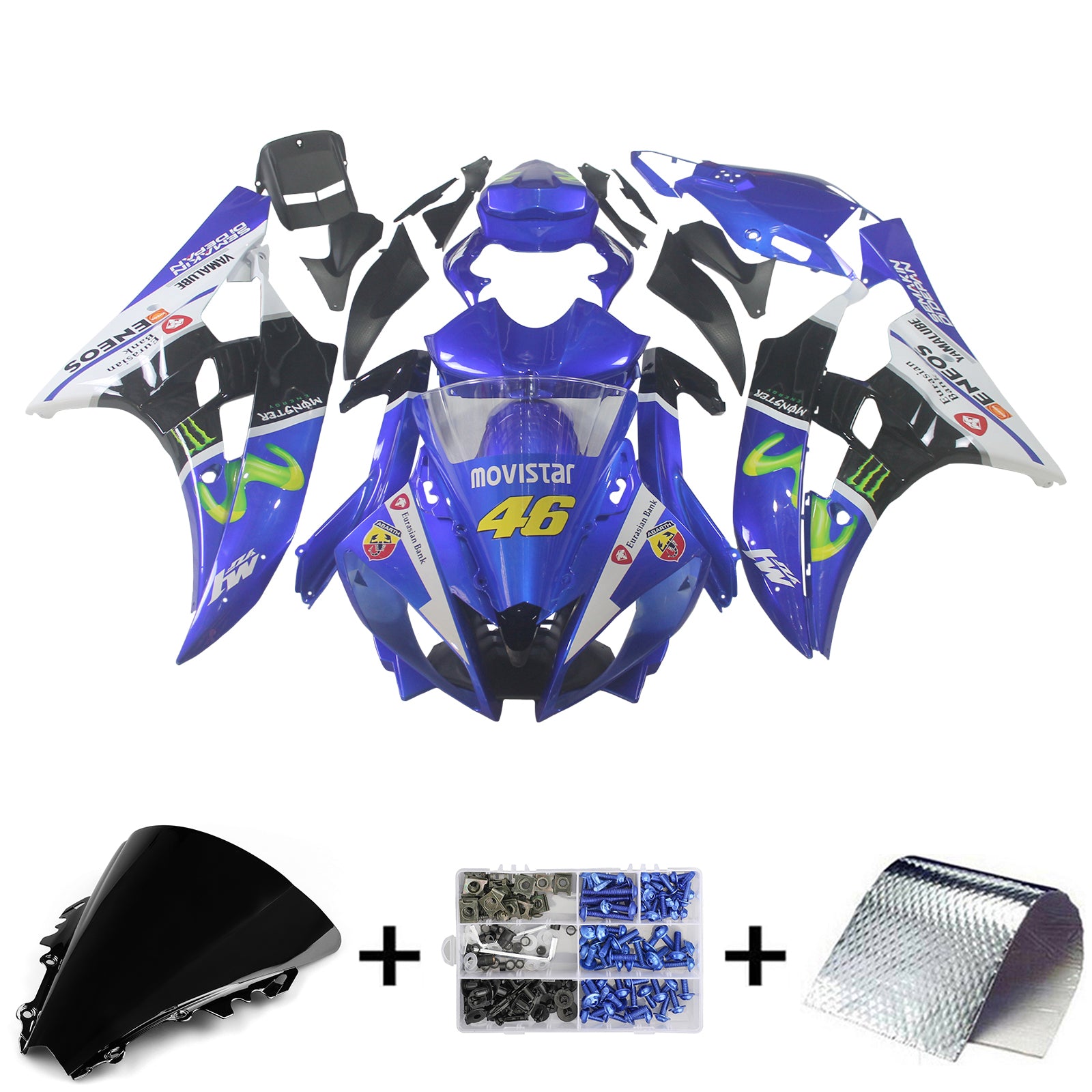Amotopart 2006-2007 Yamaha YZF 600 R6 Black & Blue Fairing Kit