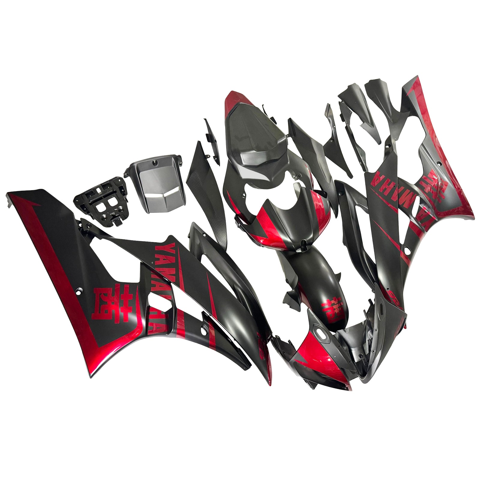 Amotopart 2006-2007 Yamaha Yzf 600 R6 Black mat avec un carénage de logo rouge