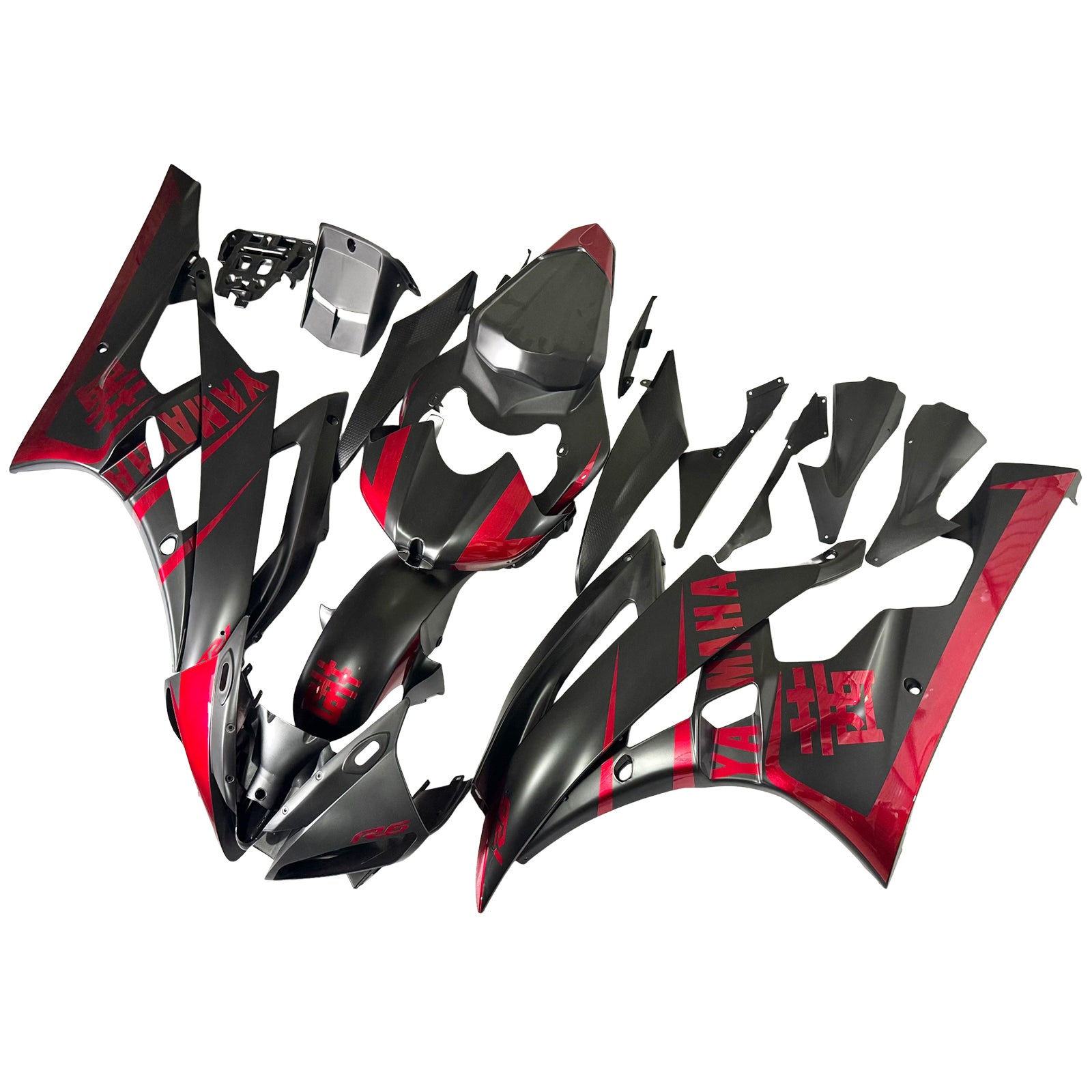 Amotopart 2006-2007 Yamaha Yzf 600 R6 Black mat avec un carénage de logo rouge