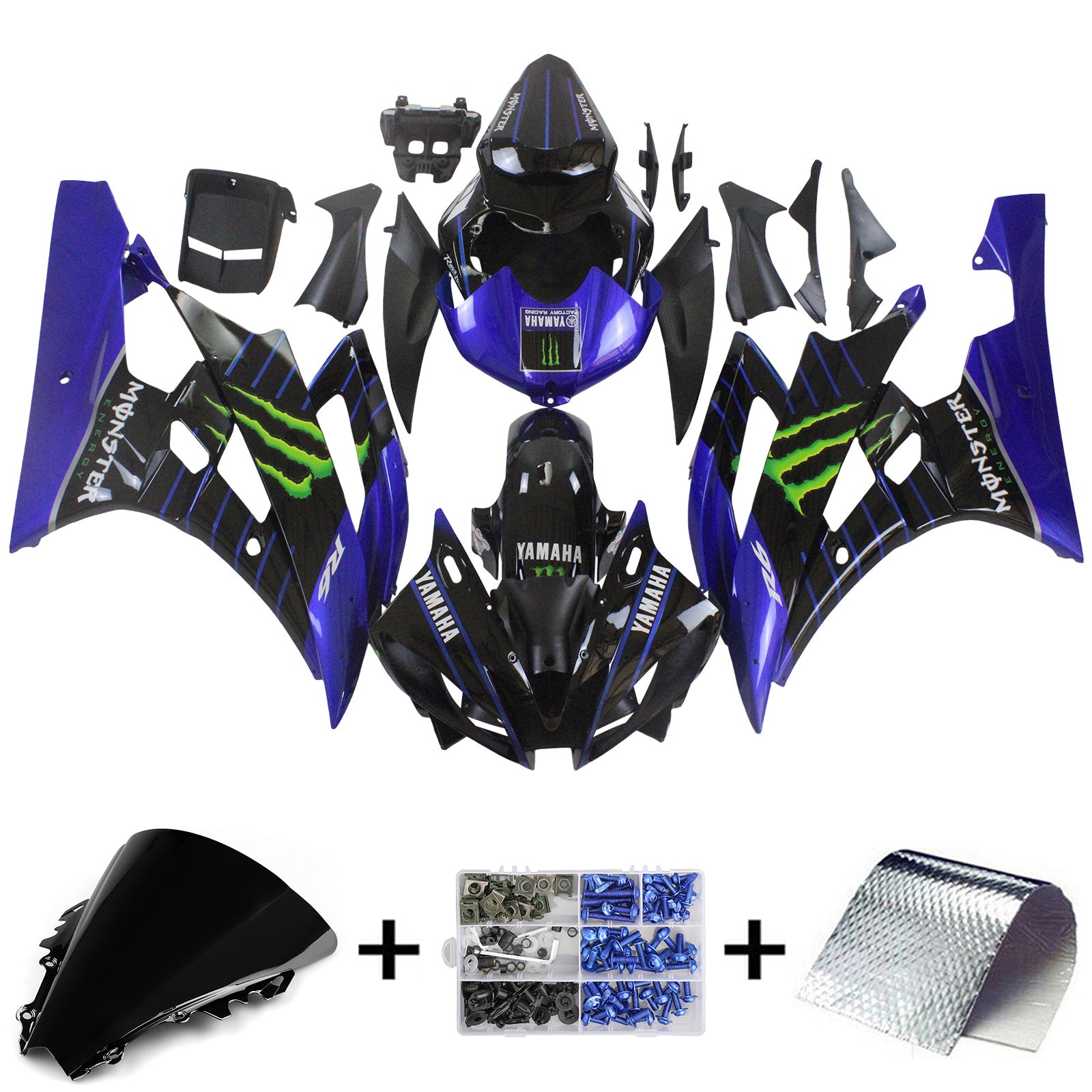 Amotopart 2006-2007 Yamaha YZF 600 R6 Blue&Black Monster Fairing Kit