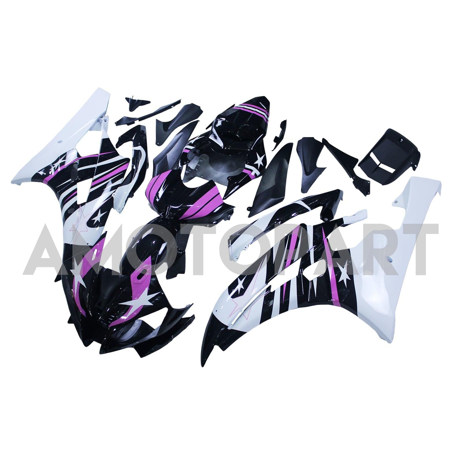 Amotopart 2006-2007 Yamaha YZF 600 R6 Pink & Black Star Fairing Kit