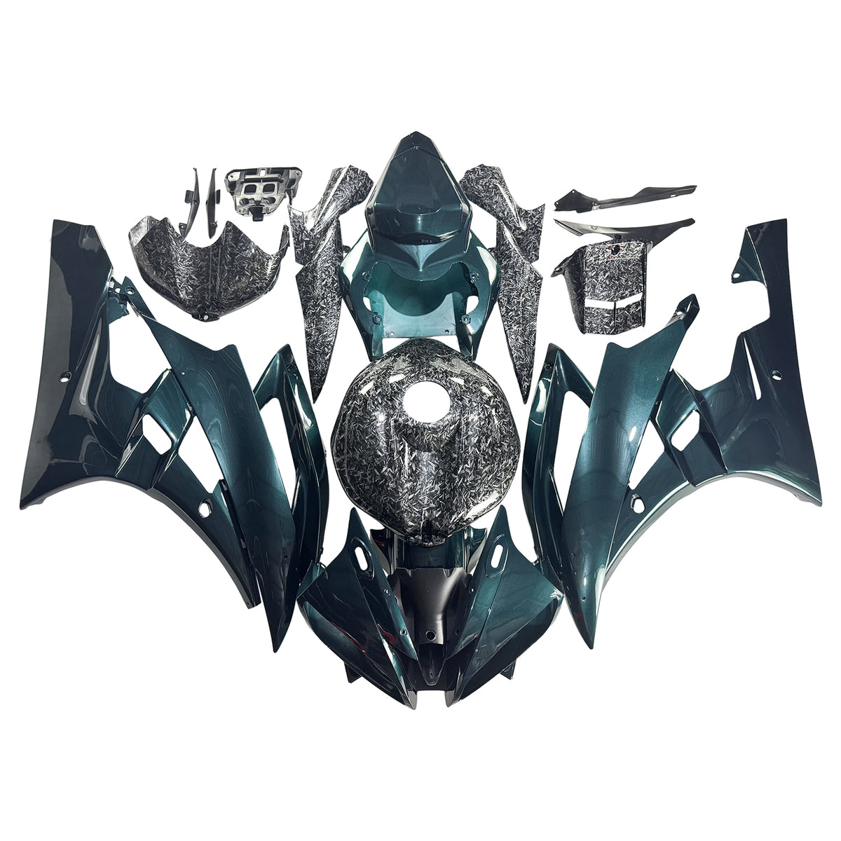 Amotopart 2006-2007 Yamaha YZF-R6 Green & Black Forged Carbon Fiber Pattern Fairing Kit