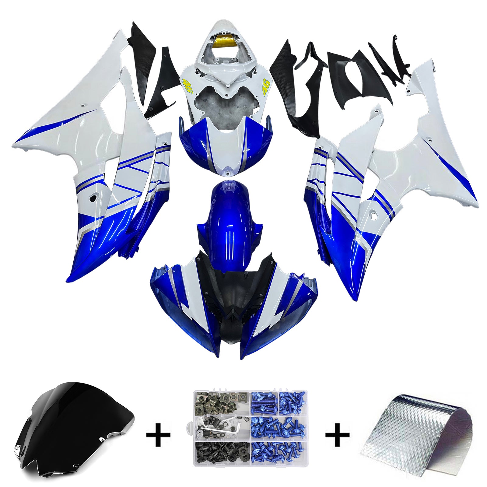Amotopart 2008-2016 Yamaha YZF 600 R6 Blue White Style1 Fairing Kit