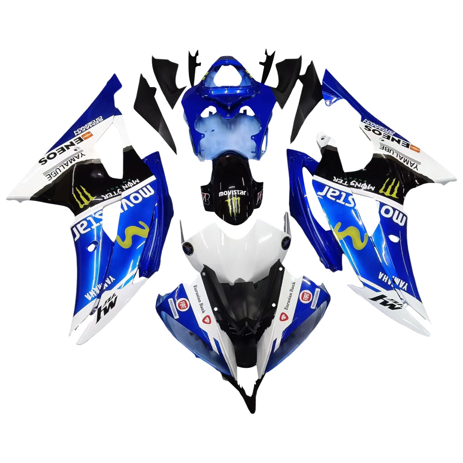 Amotopart 2008-2016 Yamaha YZF 600 R6 Black&White with Logo Fairing Kit