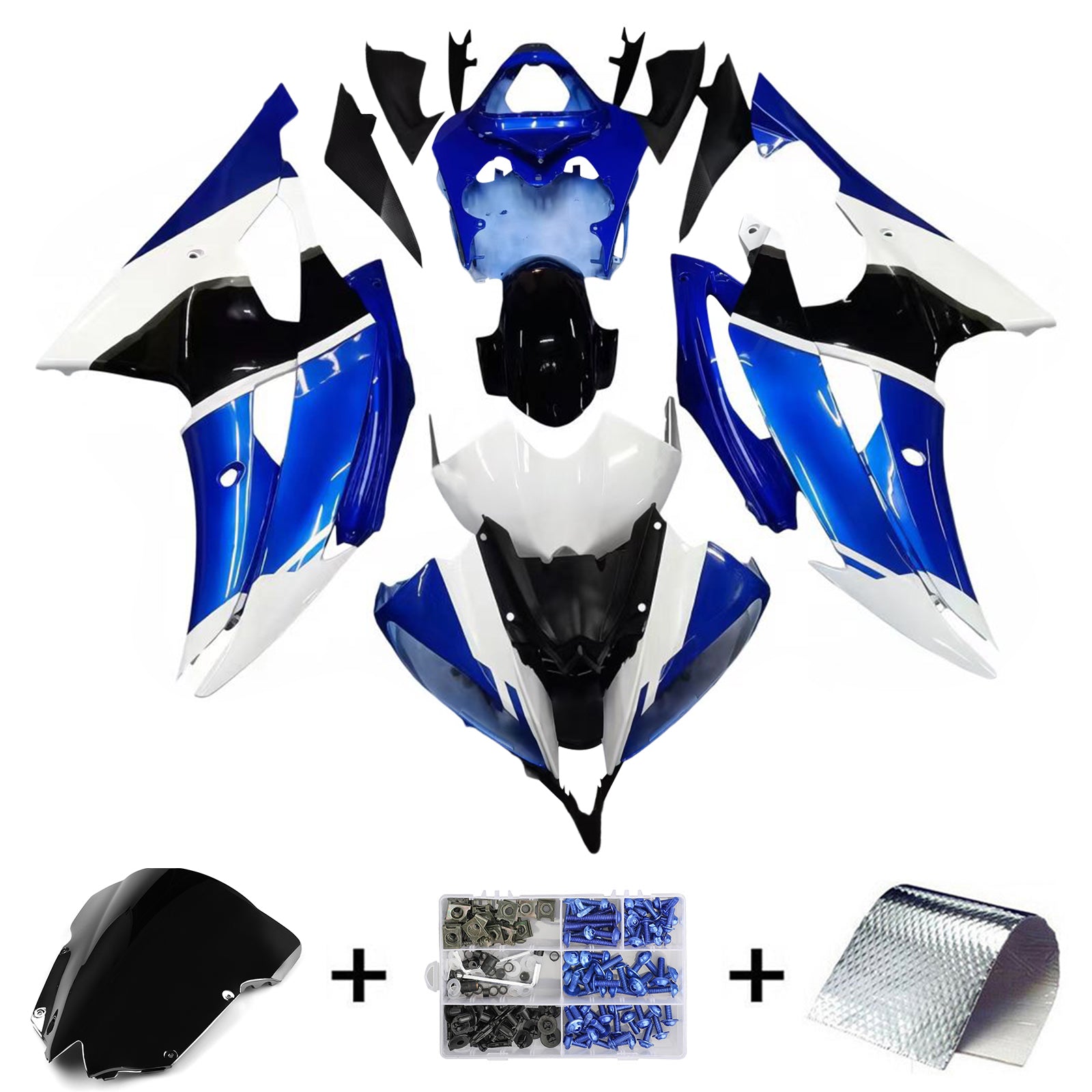 Amotopart 2008-2016 Yamaha YZF 600 R6 Black&White Fairing Kit